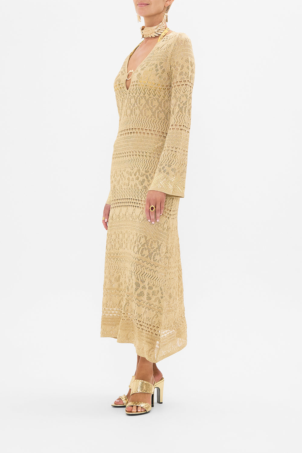CAMILLA Gold Hardware Detail Knit Dress in Valley of the Kings Print