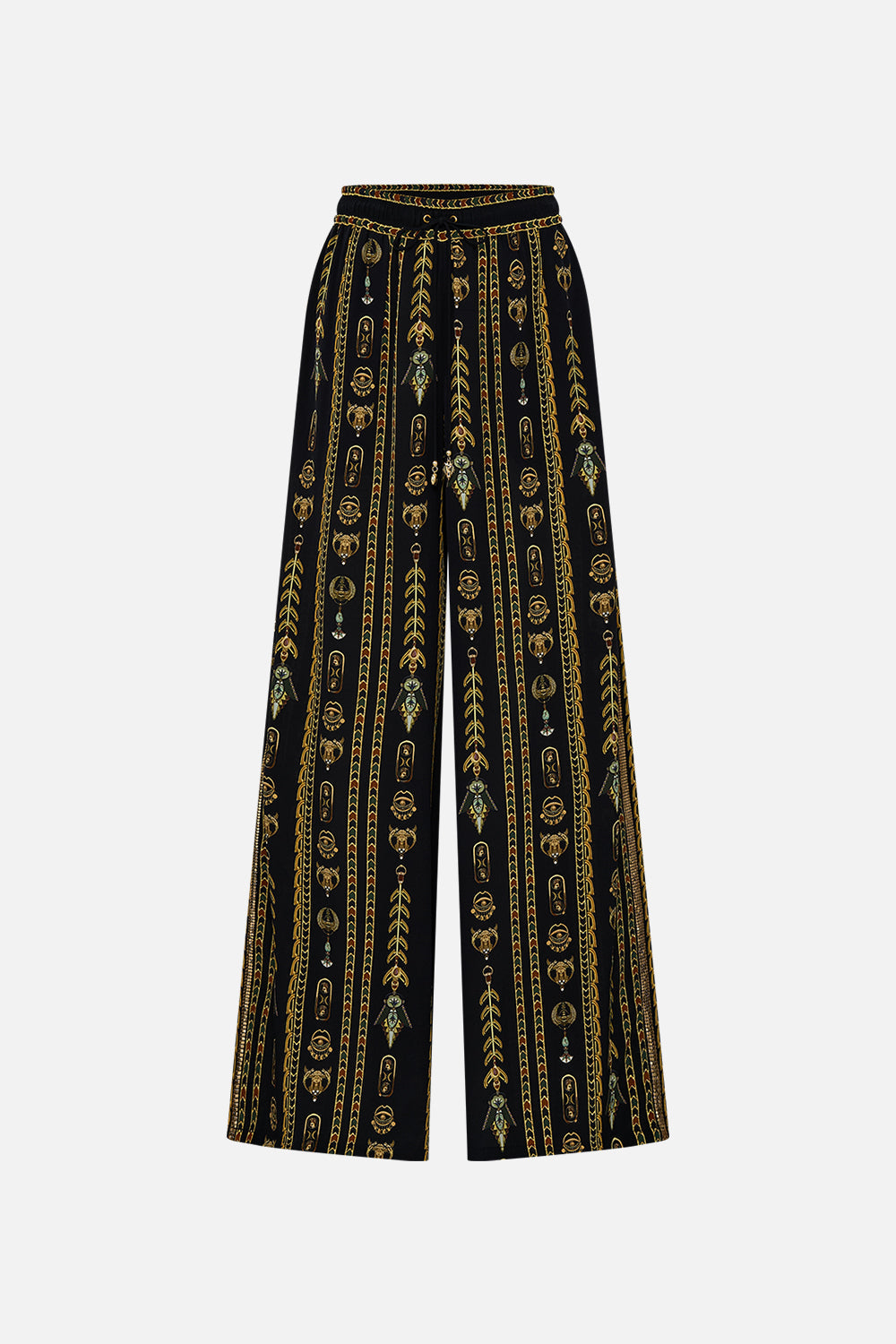 CAMILLA Black/Gold Straight Leg Pant in They Called Her Nefertari print