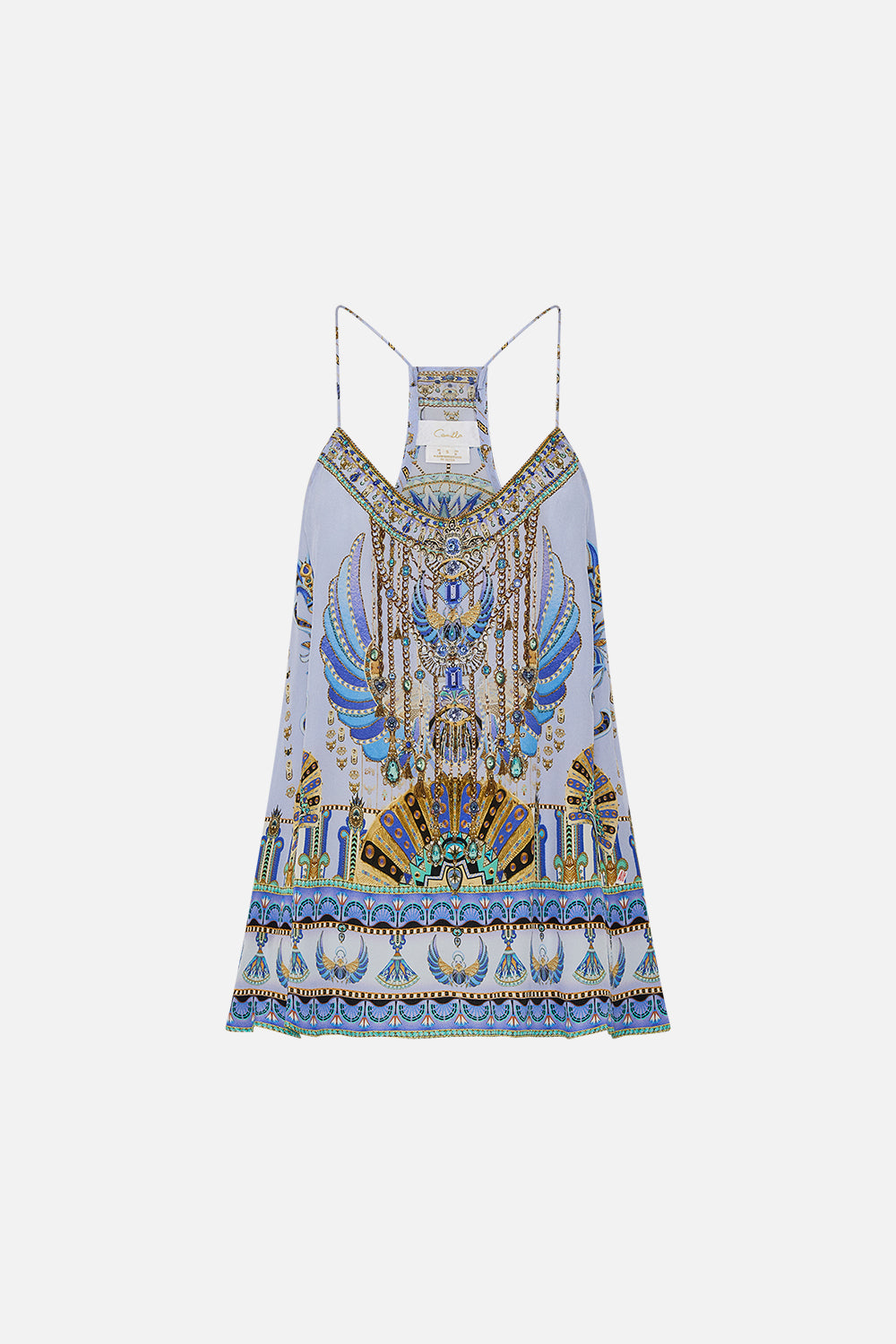 CAMILLA Lilac T-Back Shoestring Top in Under Scarab Skies print
