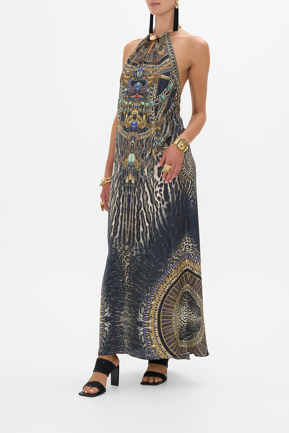 LOW BACK LONG DRESS WITH NECK HARDWARE CAT WORSHIP