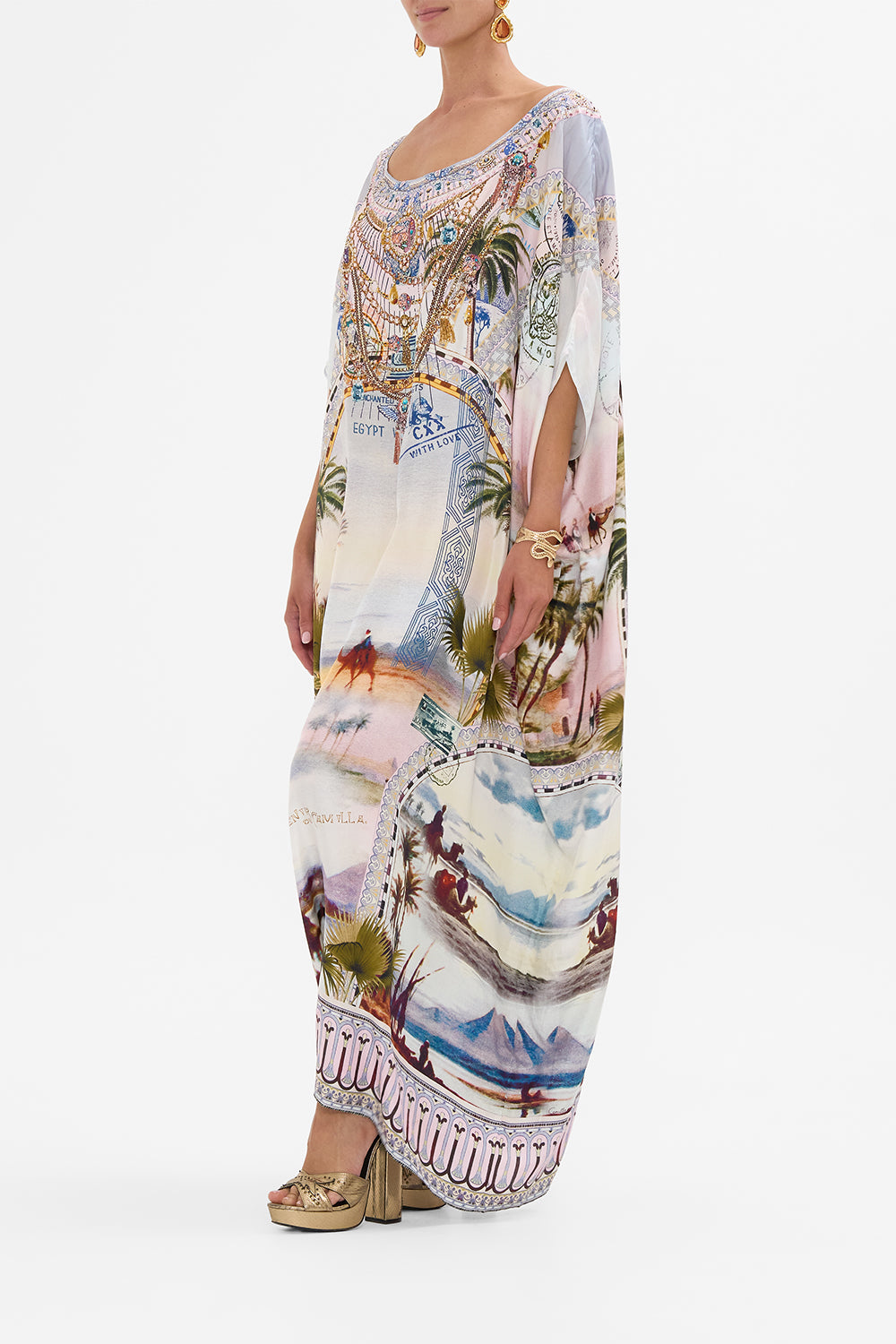 CAMILLA round neck kaftan in Call Me in Cairo print.