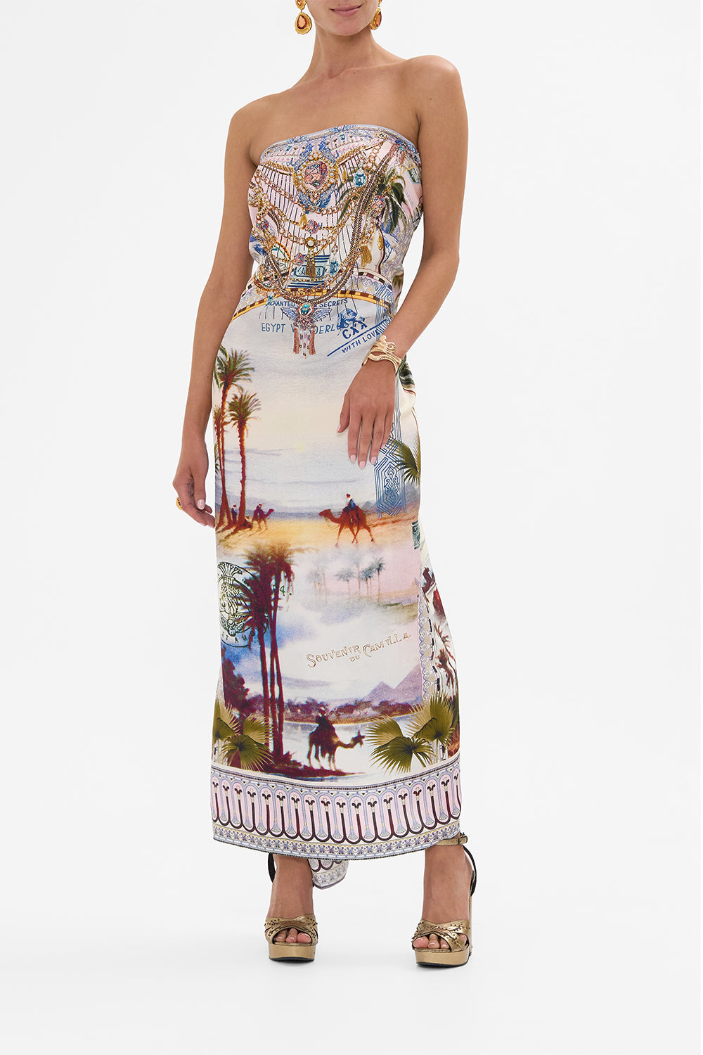 CAMILLA round neck kaftan in Call Me in Cairo print.