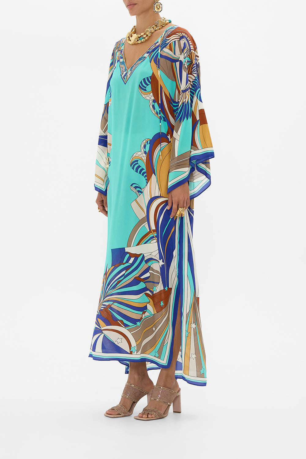 CAMILLA V Neck Kaftan With Ties in Oasis Oracle print.