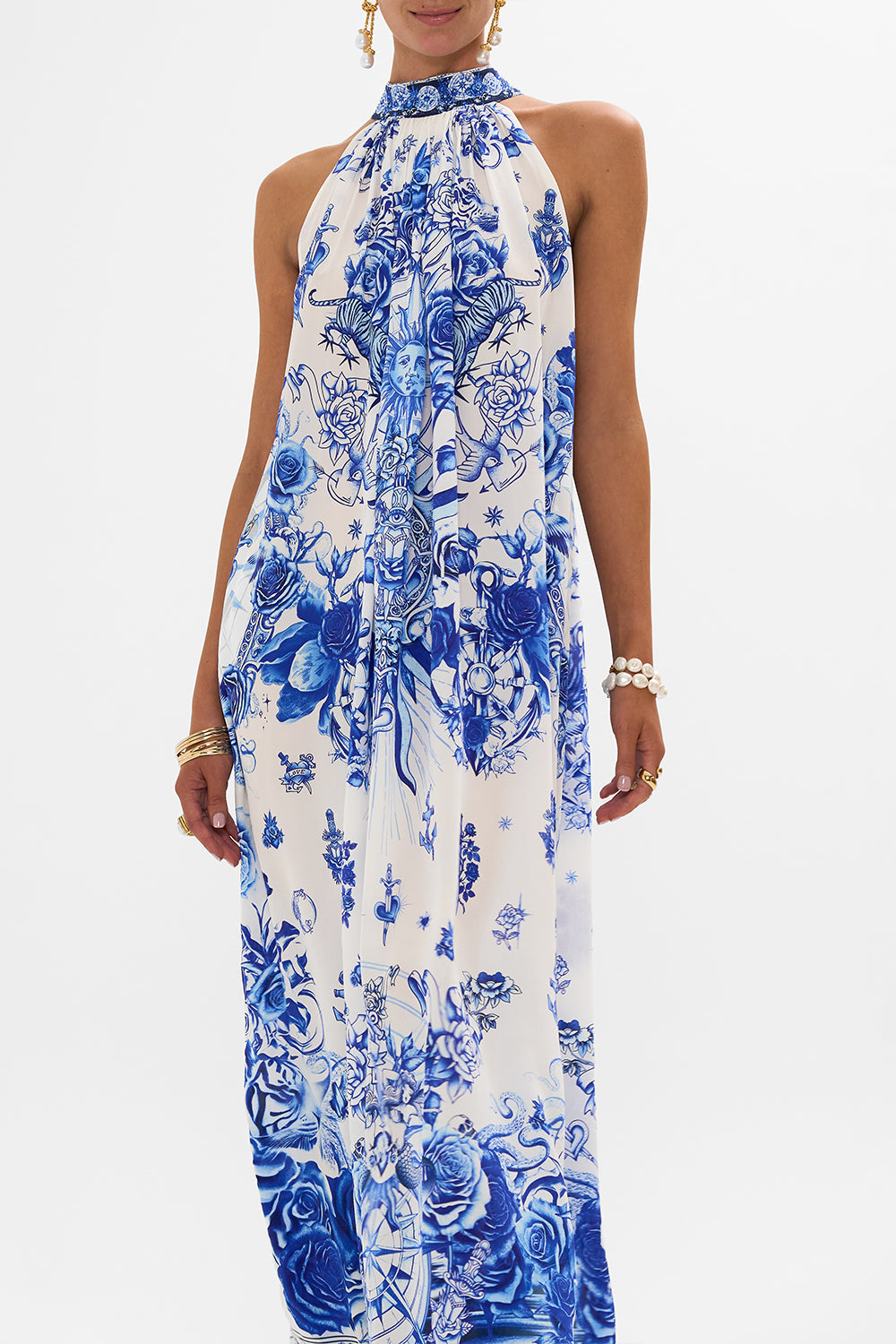 TIE NECK LONG DRESS IMMORTAL INK