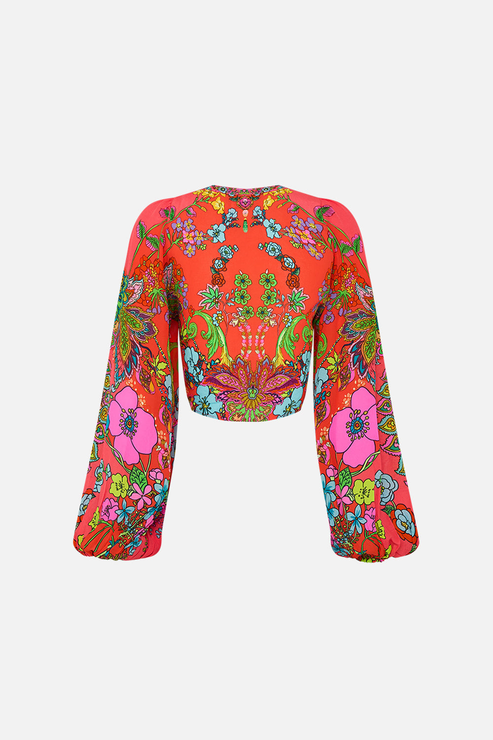 CAMILLA Pink Tie Front Blouson Sleeve Blouse in Windmills and Wildflowers