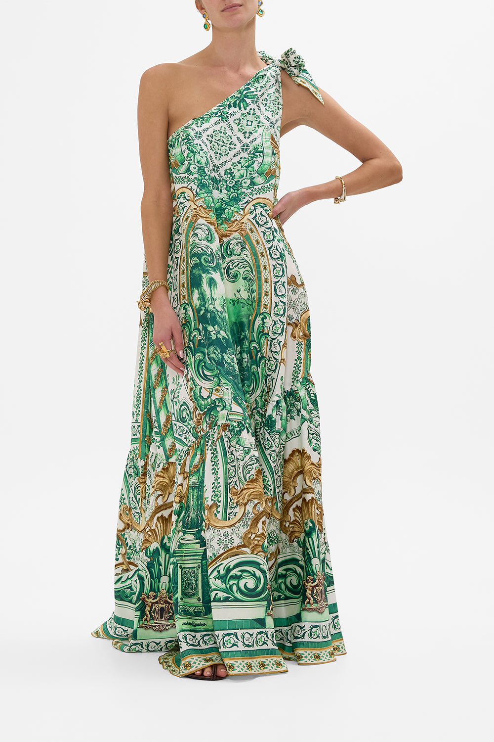 CAMILLA Tie One Shoulder Dress in Corridor Of Calm print