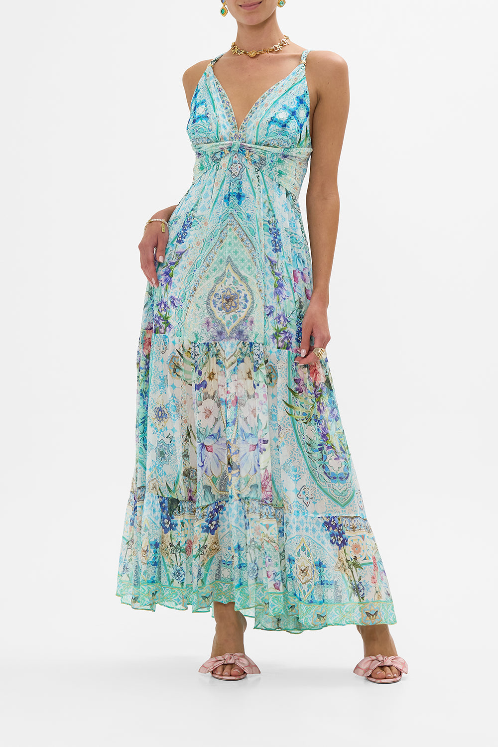 BEAD STRAP GATHERED PANEL DRESS SUNRISE IN SINTRA