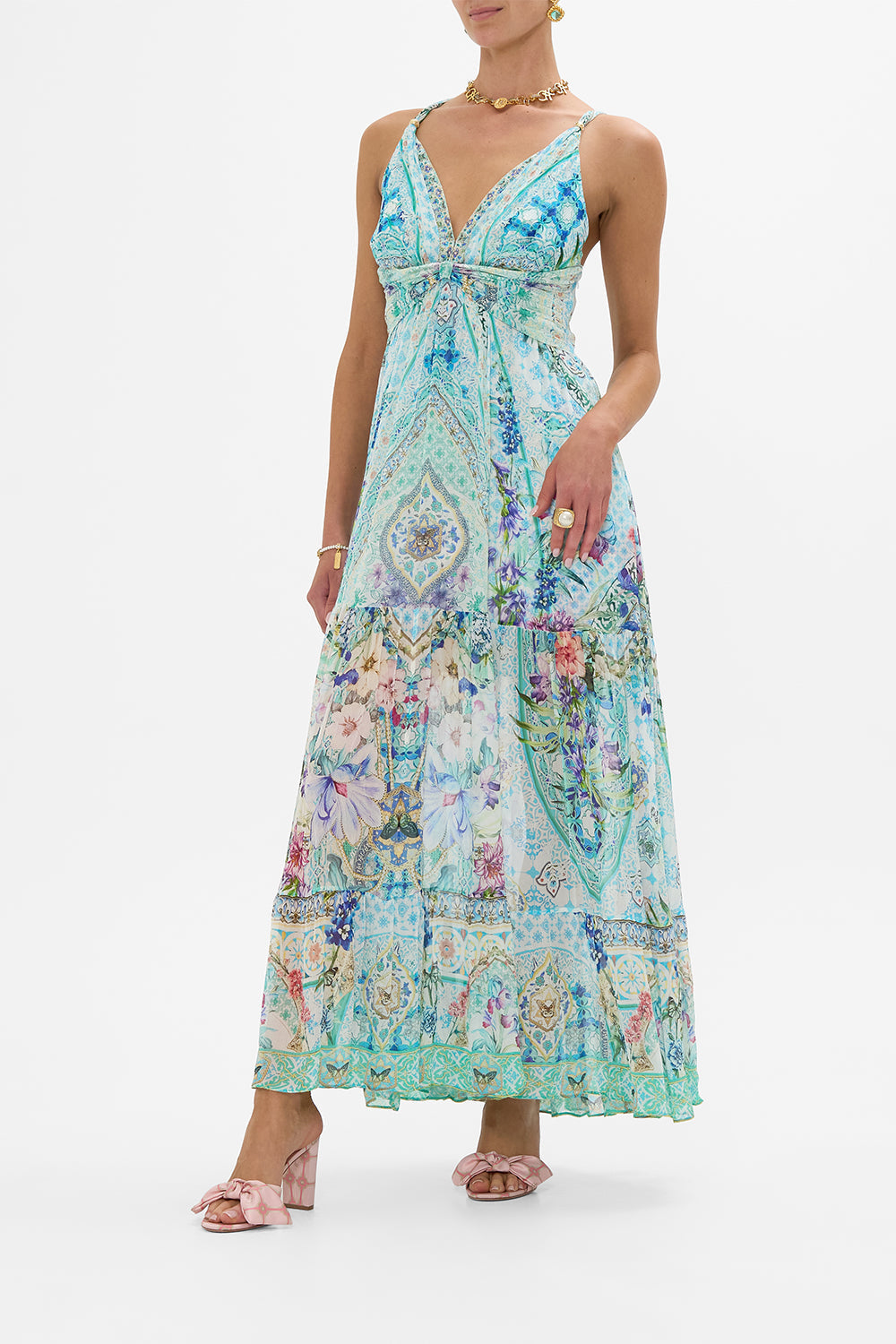 BEAD STRAP GATHERED PANEL DRESS SUNRISE IN SINTRA