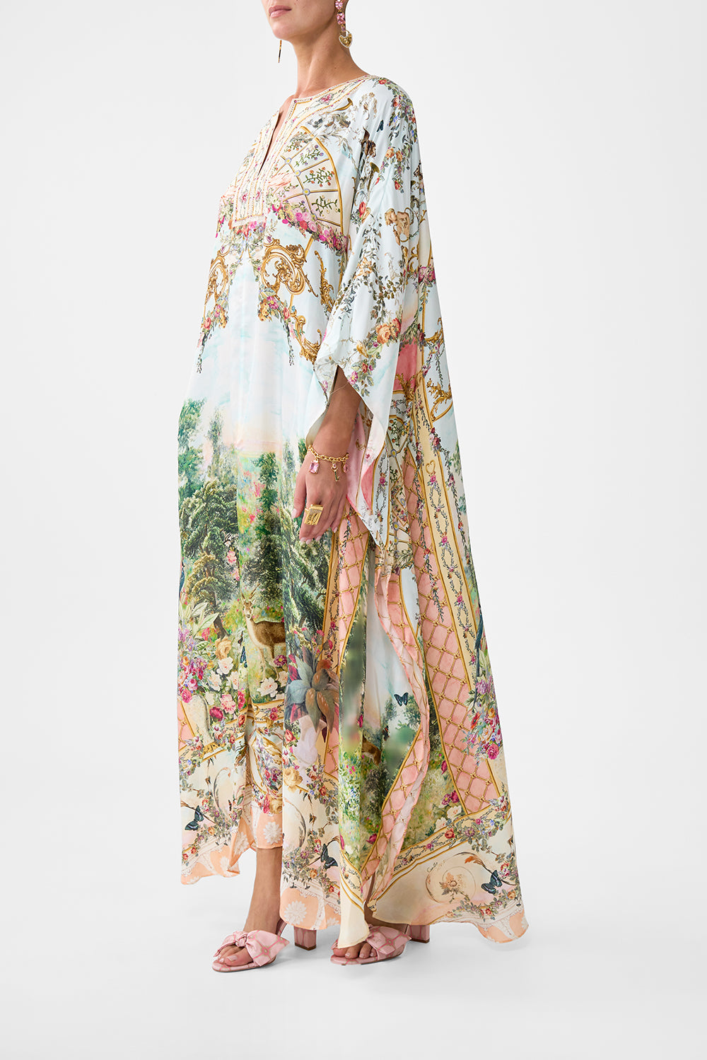 V NECK KAFTAN WITH FRONT WELT POCKETS ARCHES OF AMOR