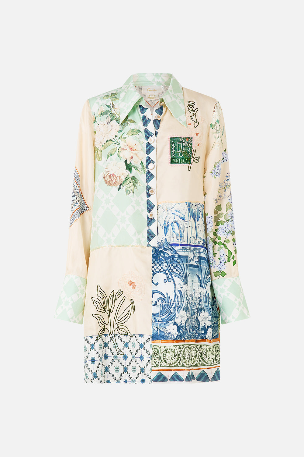 CAMILLA Mini Shirt Dress in Jardim Party print