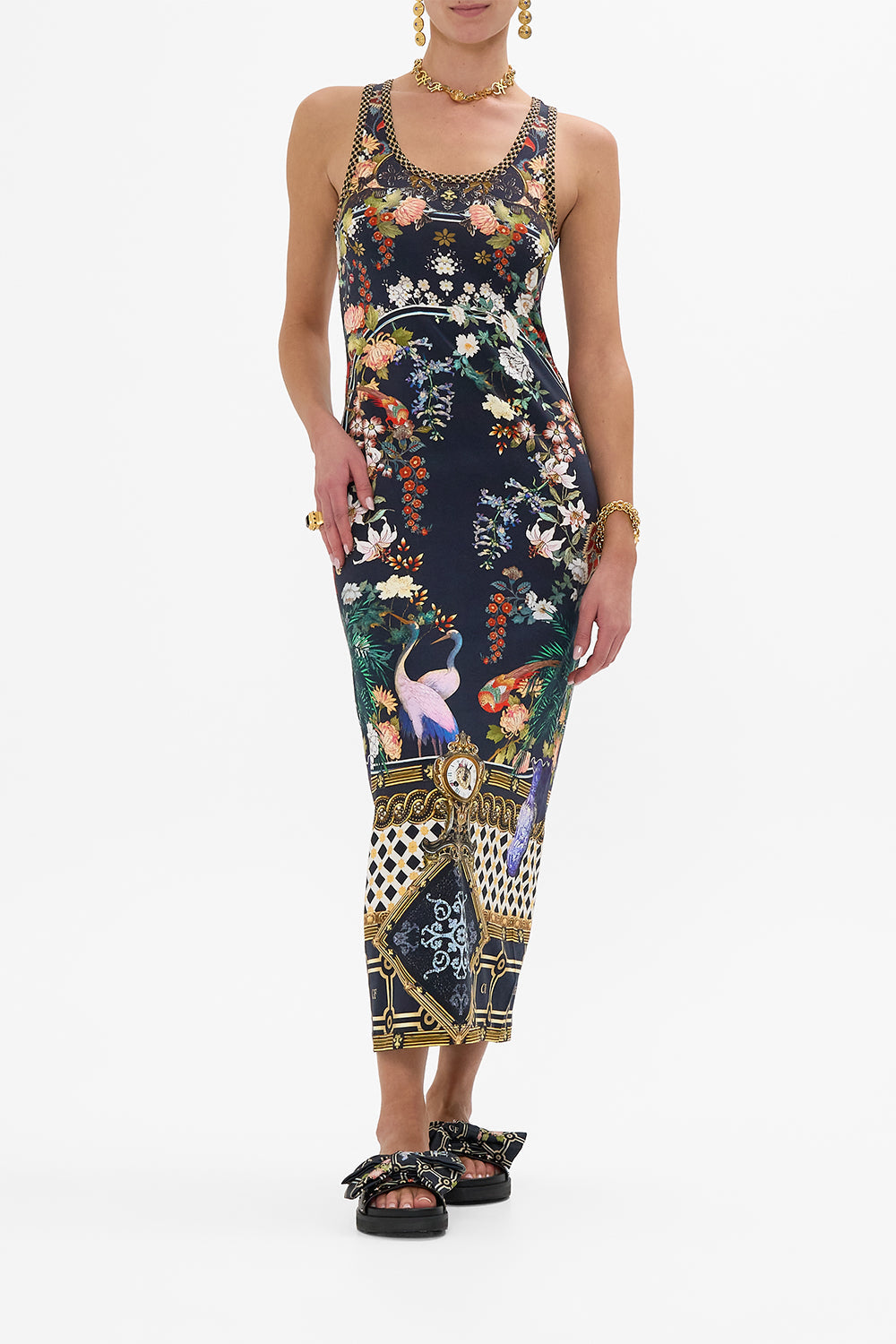 CAMILLA Jersey Scoop Neck Tank Dress in Palacio Poetry print
