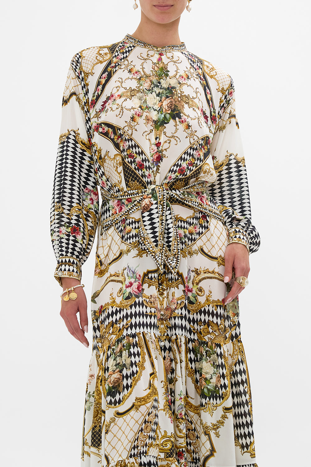 TIERED SHIRTDRESS WITH WIDE WAIST TIE ROCOCO GLOW