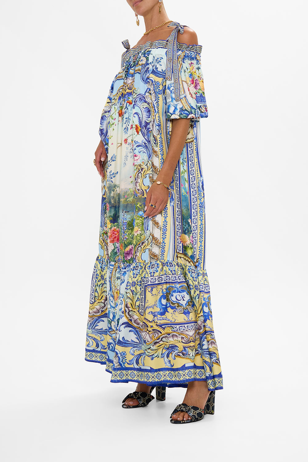 LONG OFF SHOULDER FRILL DRESS WITH STRAPS WALL TO WALL WONDERS