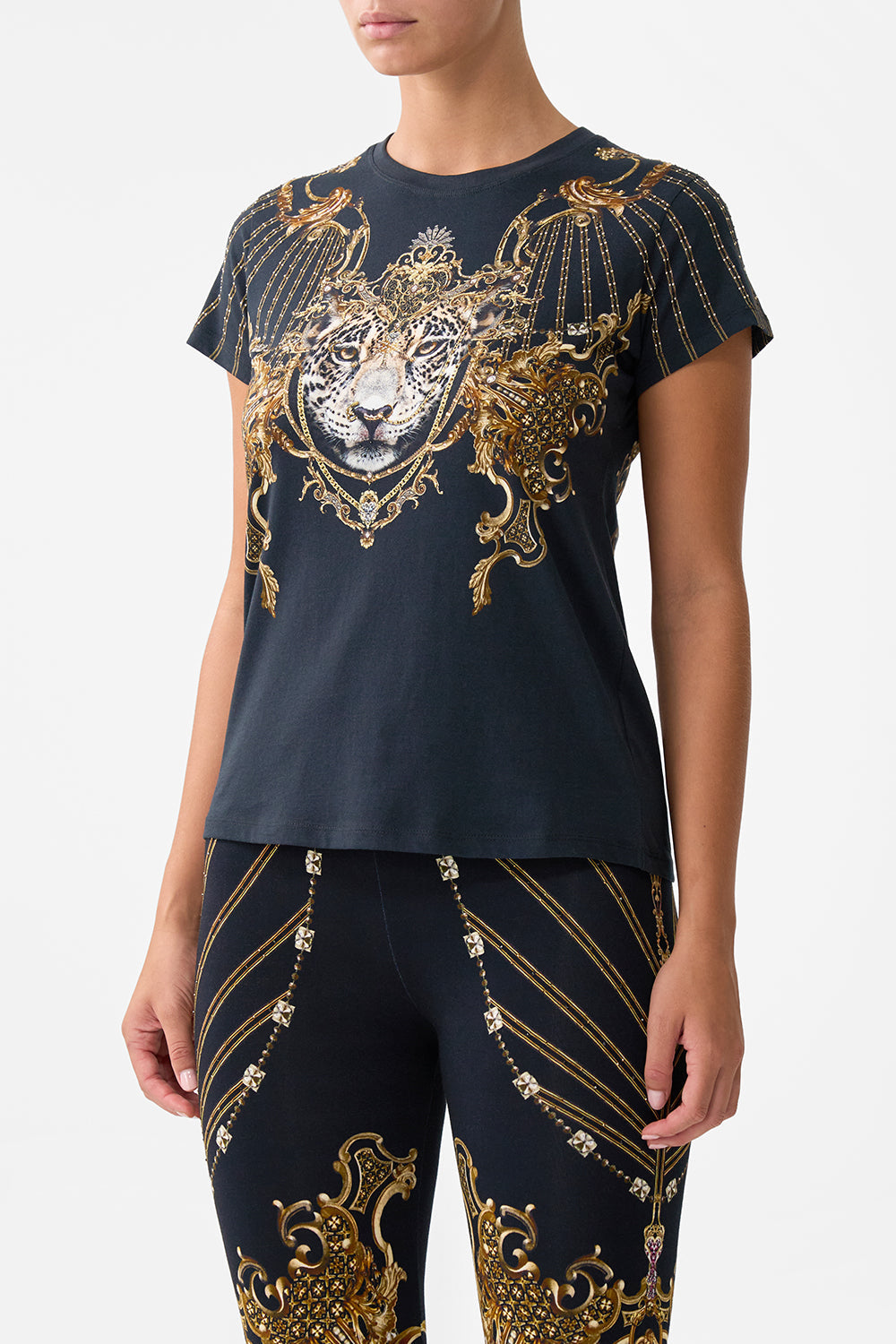 SLIM FIT ROUND NECK T-SHIRT - BLACK BAROQUE AROUND THE CLOCK