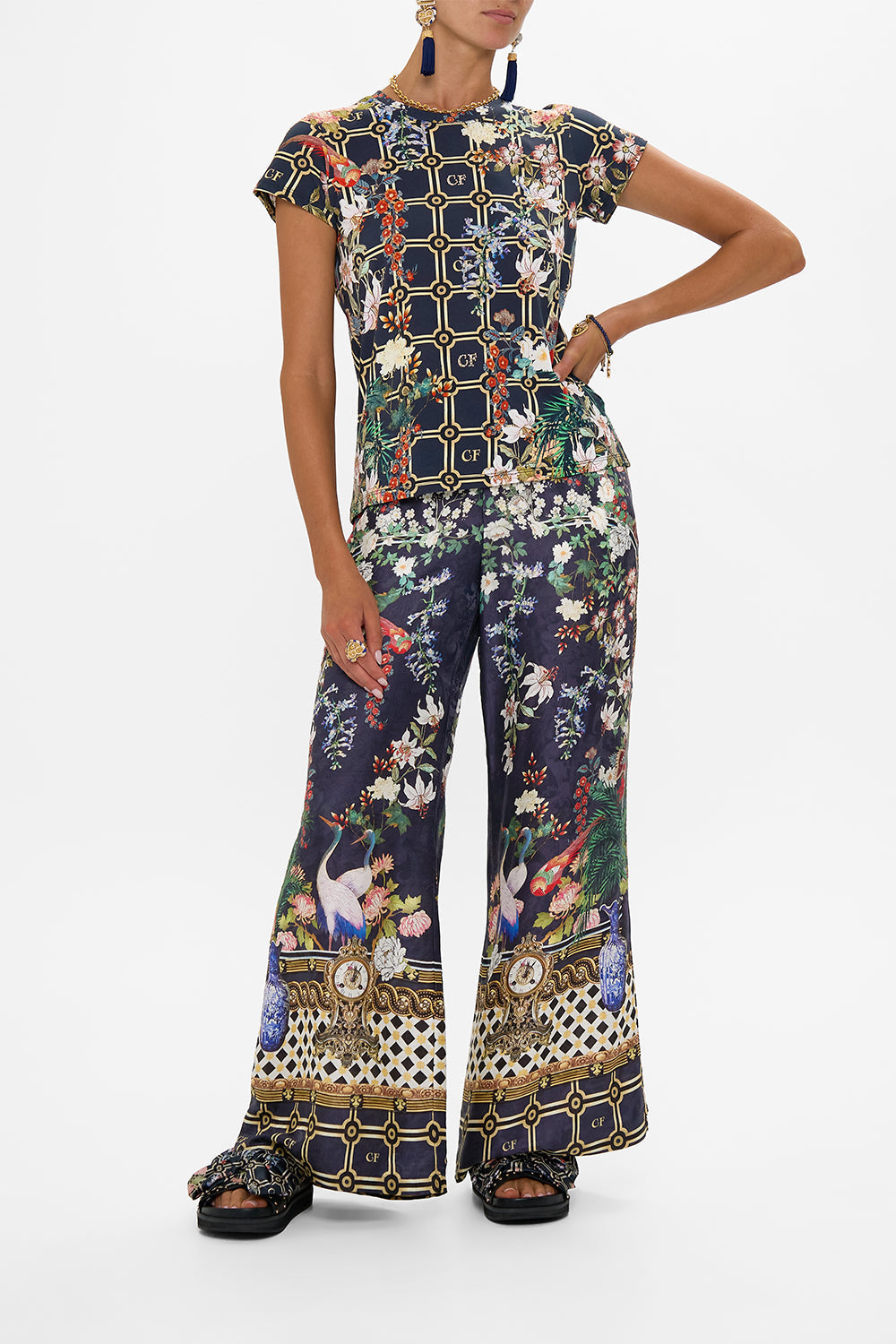 CAMILLA Slim Fit Round Neck T-Shirt - Multi in Palacio Poetry print