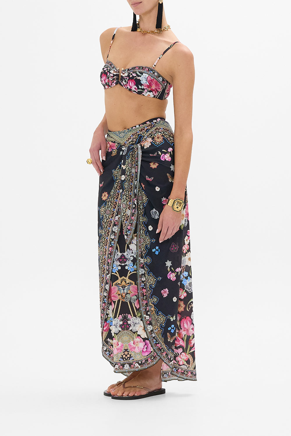 LAYERED LONG SARONG WITH FRONT TIE MIDNIGHT IN MONSERRATE