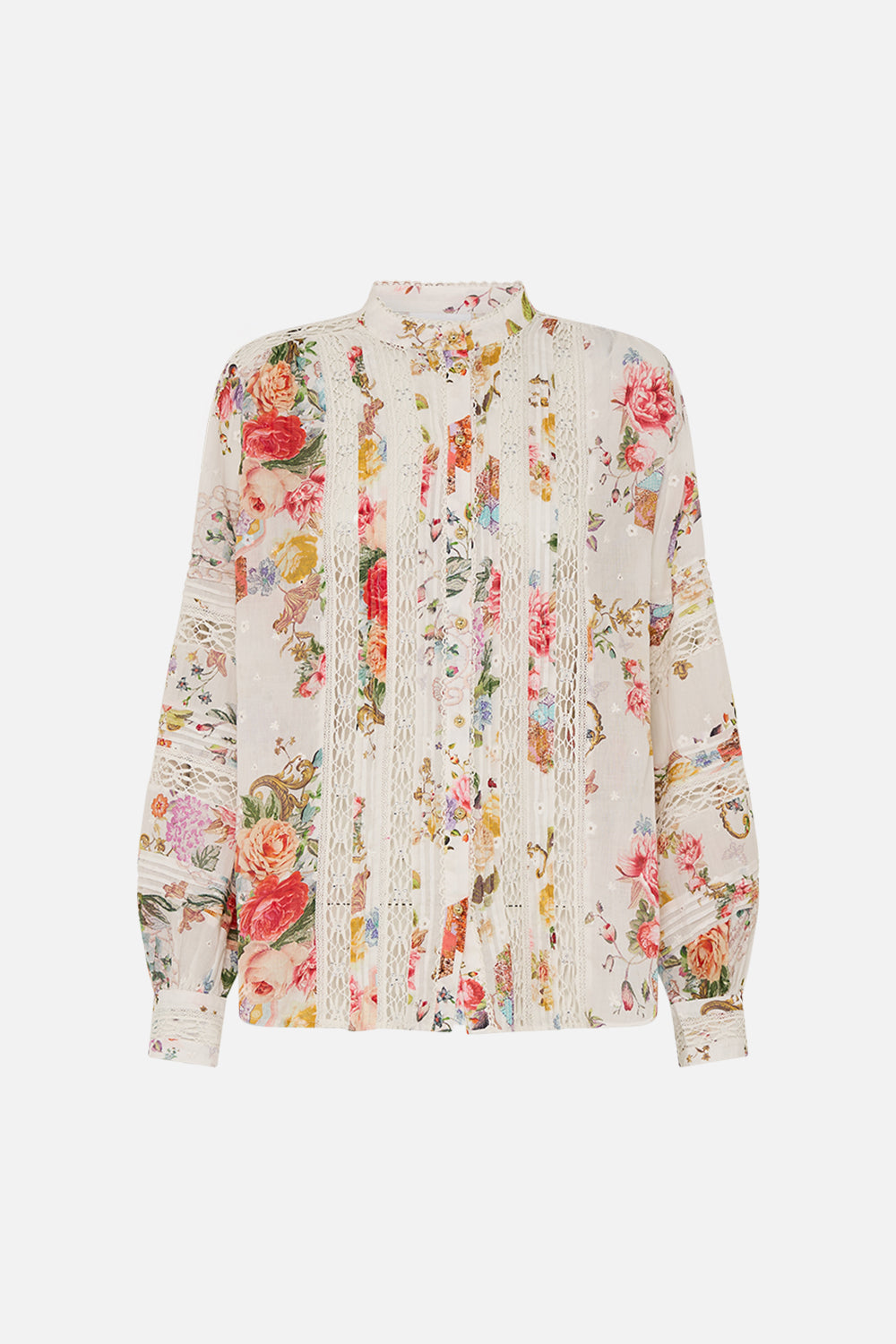 CAMILLA floral blouson sleeve blouse with yoke and pintucks in Sew Yesterday print.