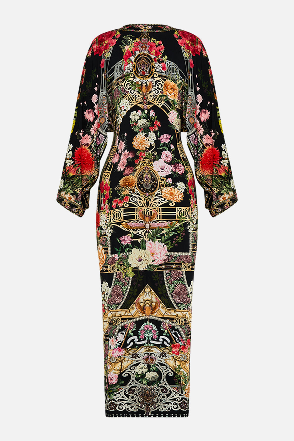 CAMILLA Long split front twist dress in Adorned in Alexandria print.