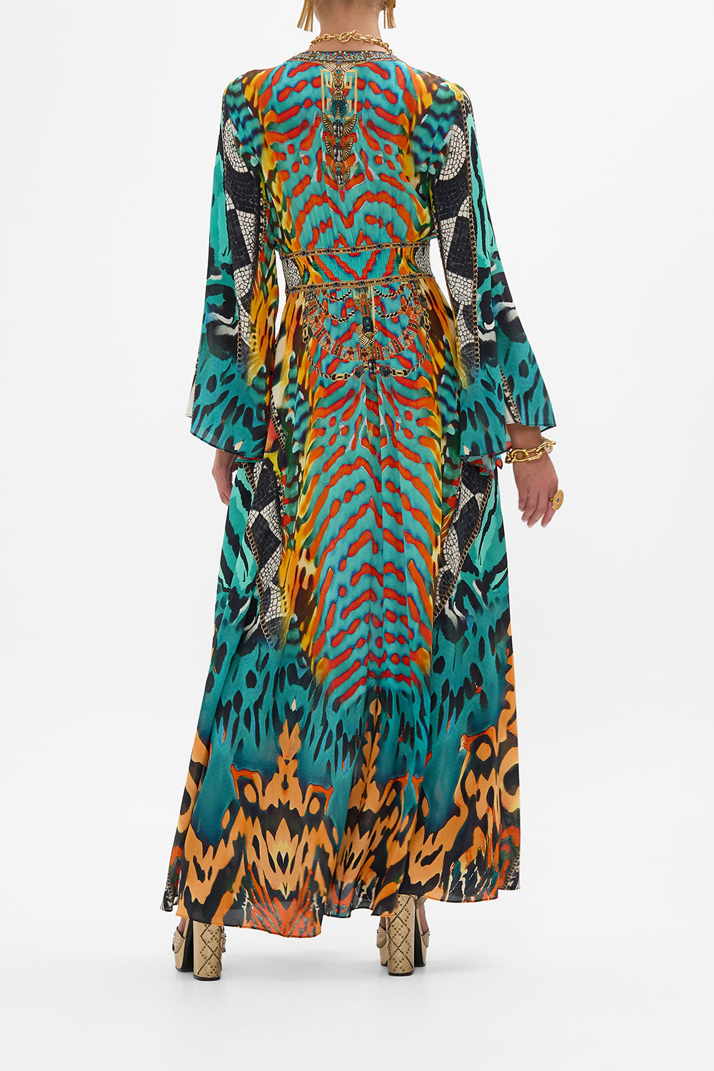 CAMILLA Kimono Sleeve Dress with Shirring Detail in Desert Visions print.