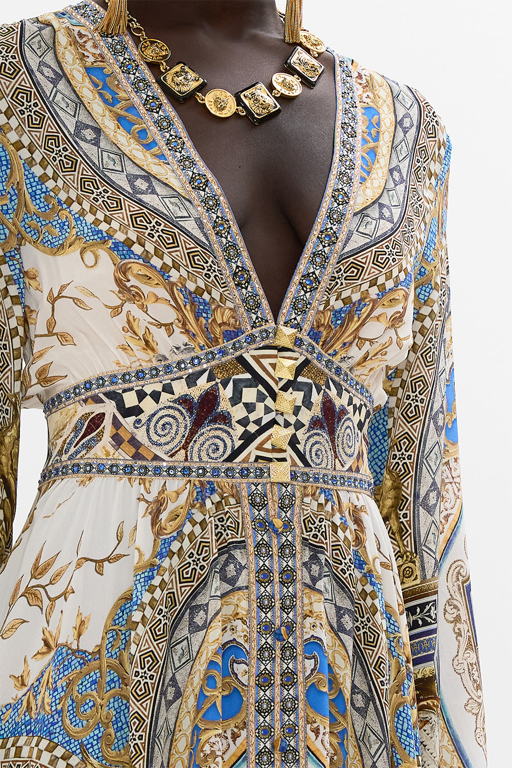 CAMILLA Kimono Sleeve Dress with Shirring Detail in Make Me Your Mosaic Print