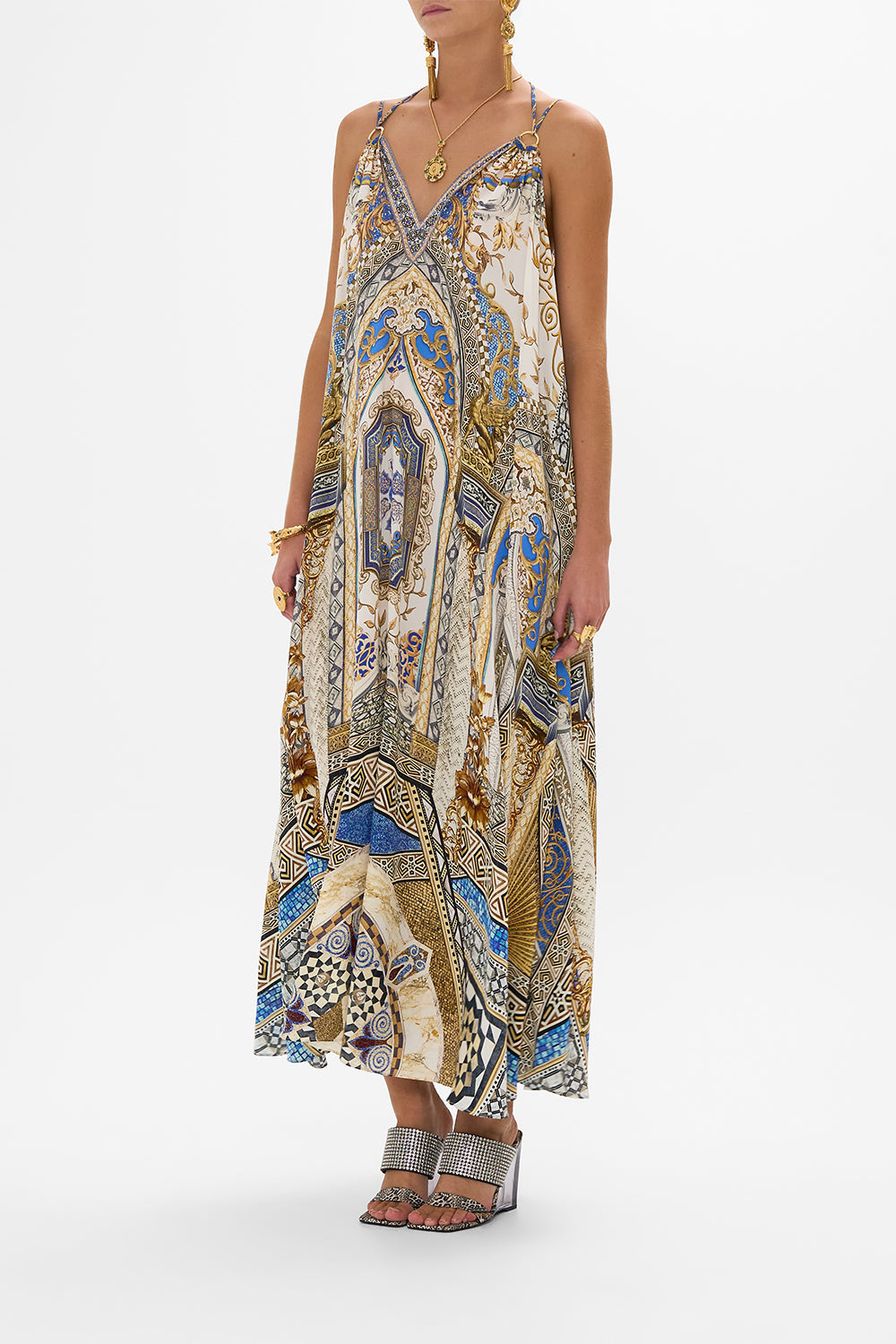CAMILLA Ring Detail Strap Dress in Make Me Your Mosaic Print.