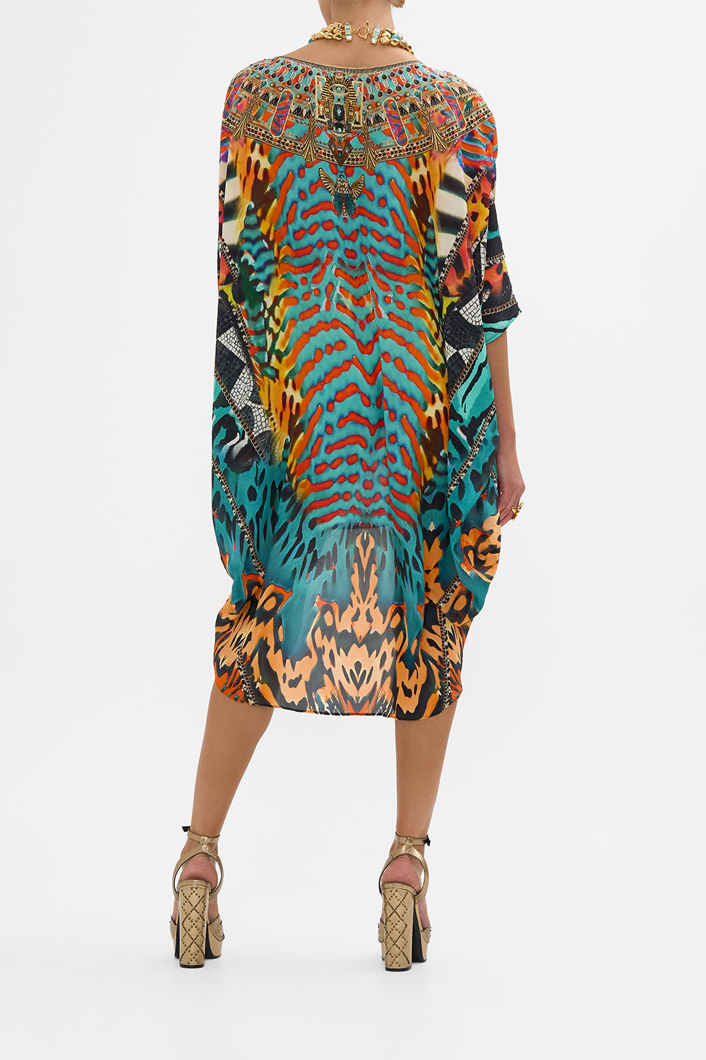 CAMILLA Scoop Back Hem Dress in Desert Visions print.
