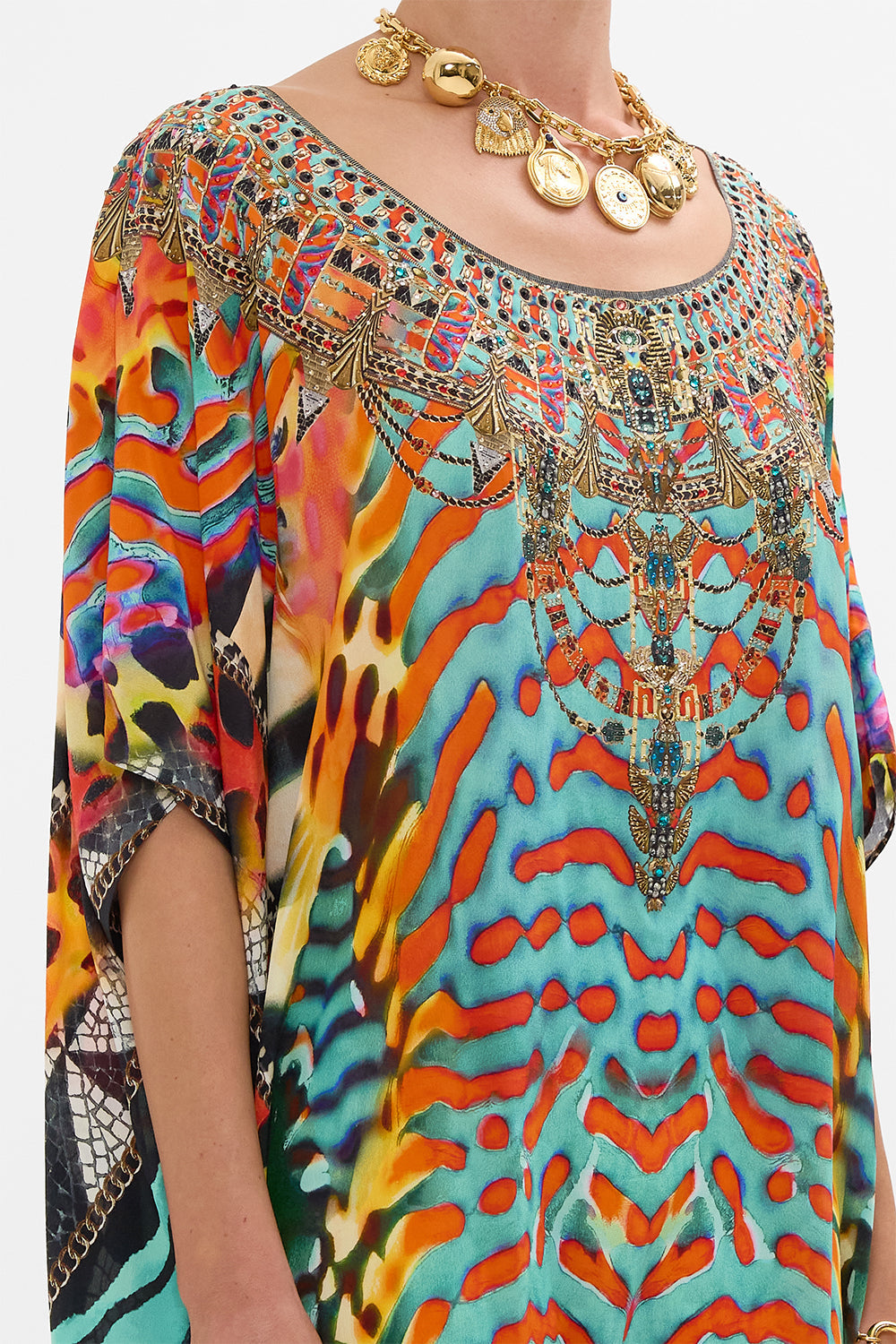 CAMILLA Round Neck Kaftan in Desert Visions print.
