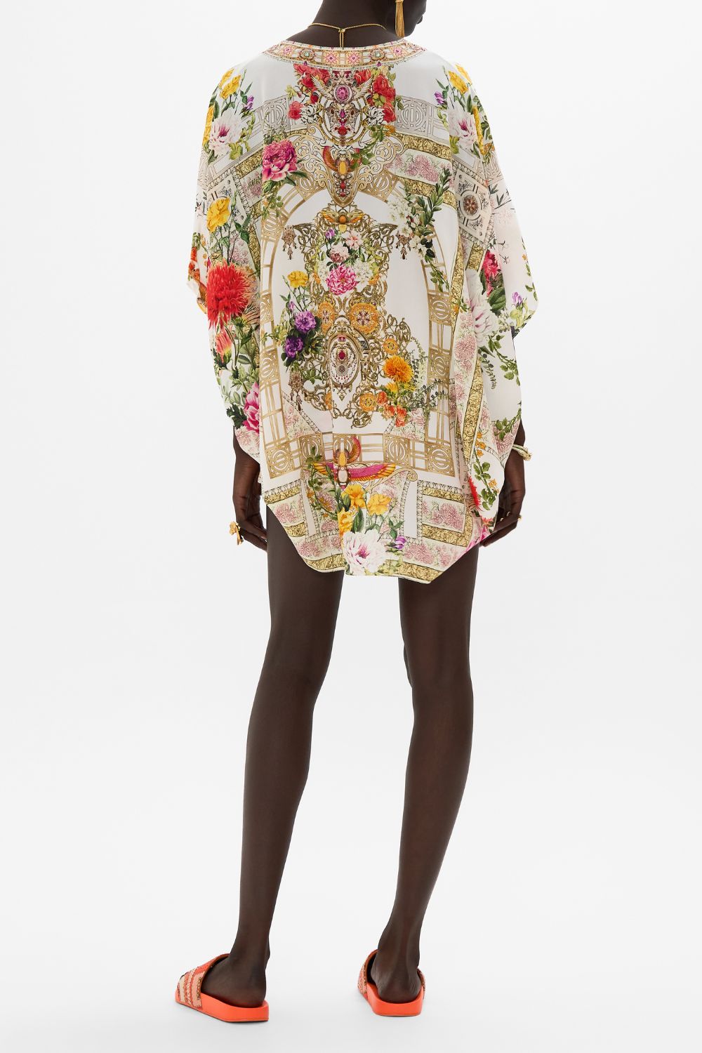 CAMILLA Rectangular v neck kaftan in Egyptian rose print.