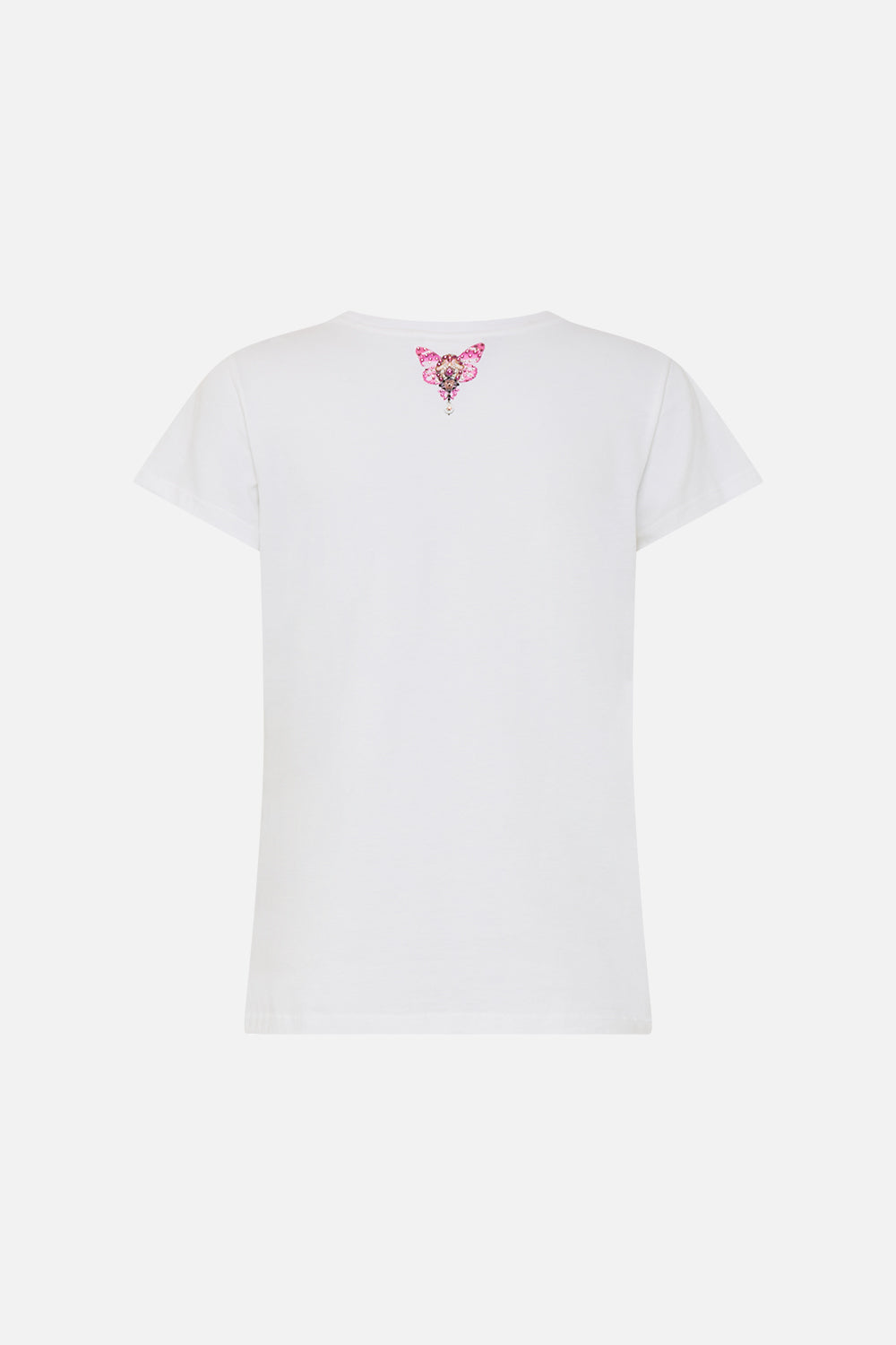 SLIM FIT ROUND NECK T-SHIRT - WHITE/ PINK BOTANICAL NOVELLA