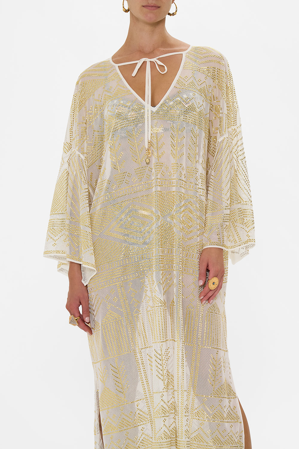 V NECK KAFTAN WITH TIES TEMPLES OF DENDARA