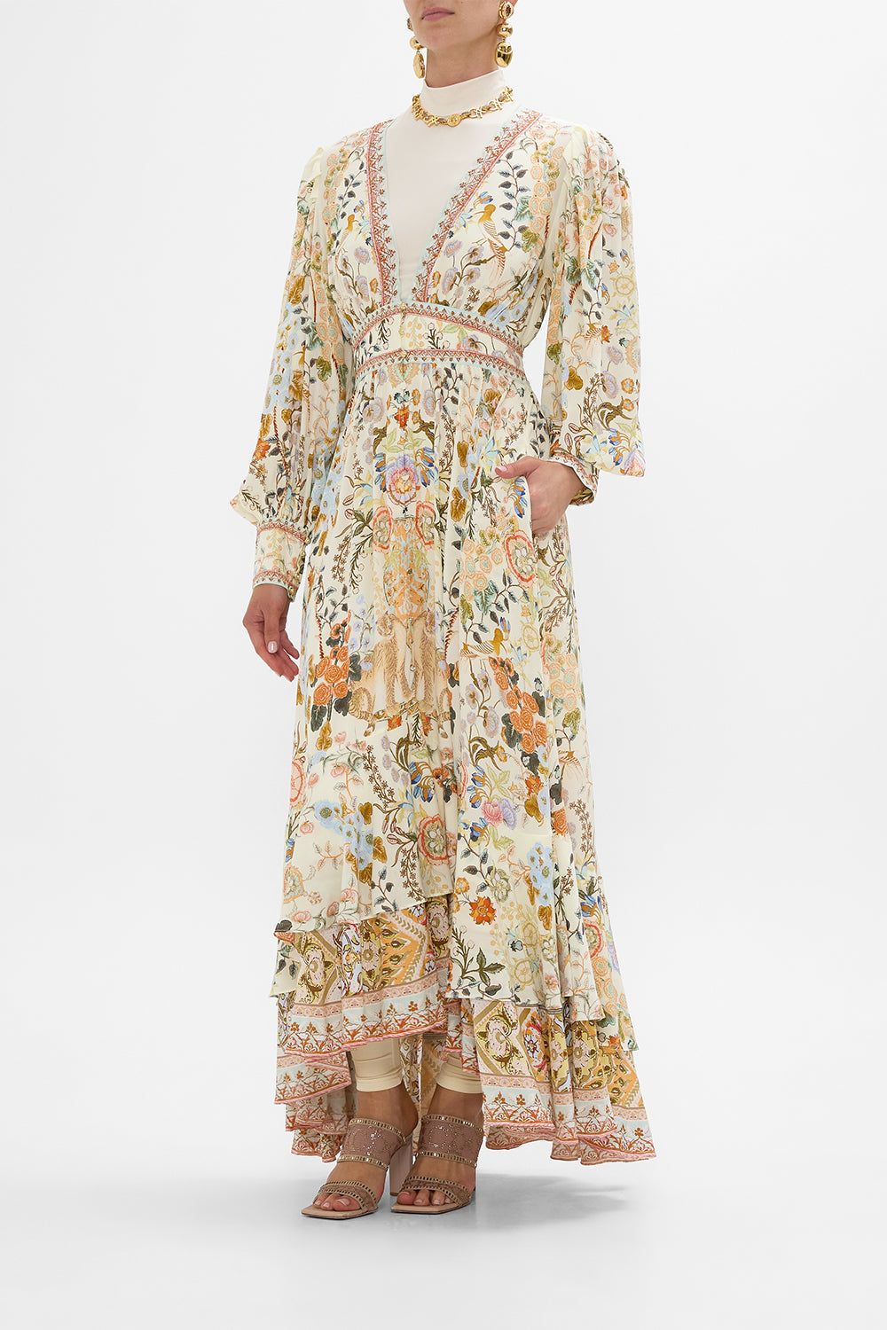 CAMILLA Long Button Front Dress in Honour of Heirlooms print