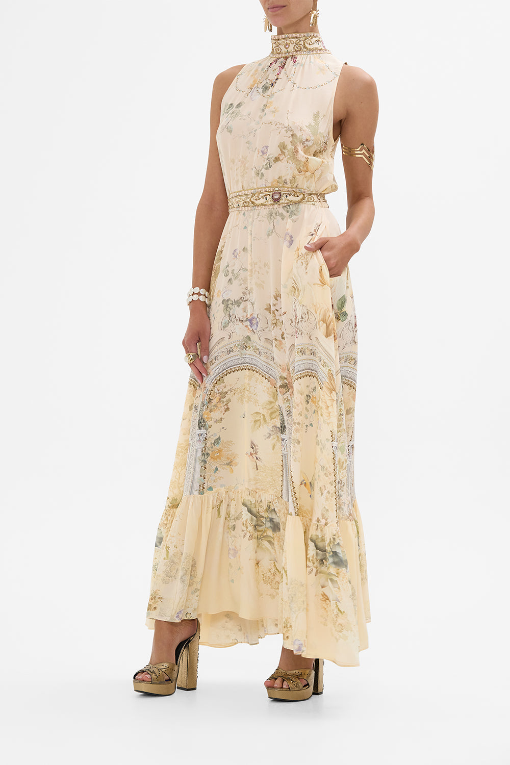 CAMILLA floral necktie dress with elasticated waist in Adorned in Antiquity print.