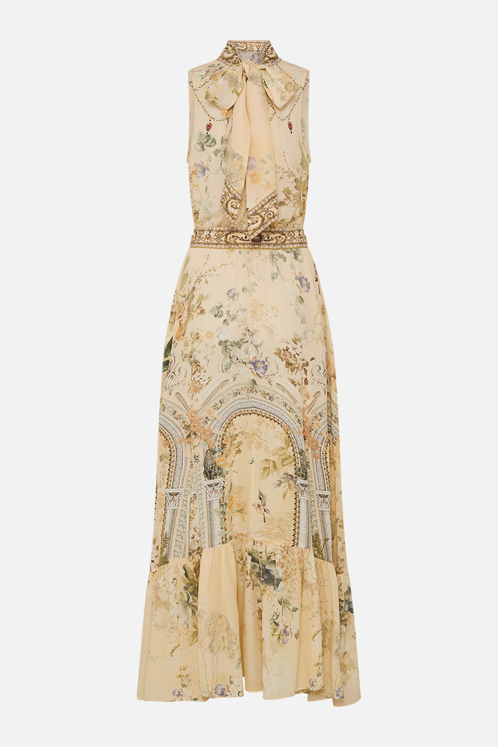 CAMILLA floral necktie dress with elasticated waist in Adorned in Antiquity print.