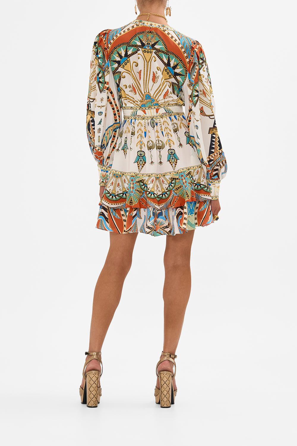 CAMILLA Button Front Frill Dress in Valley of the Queens print