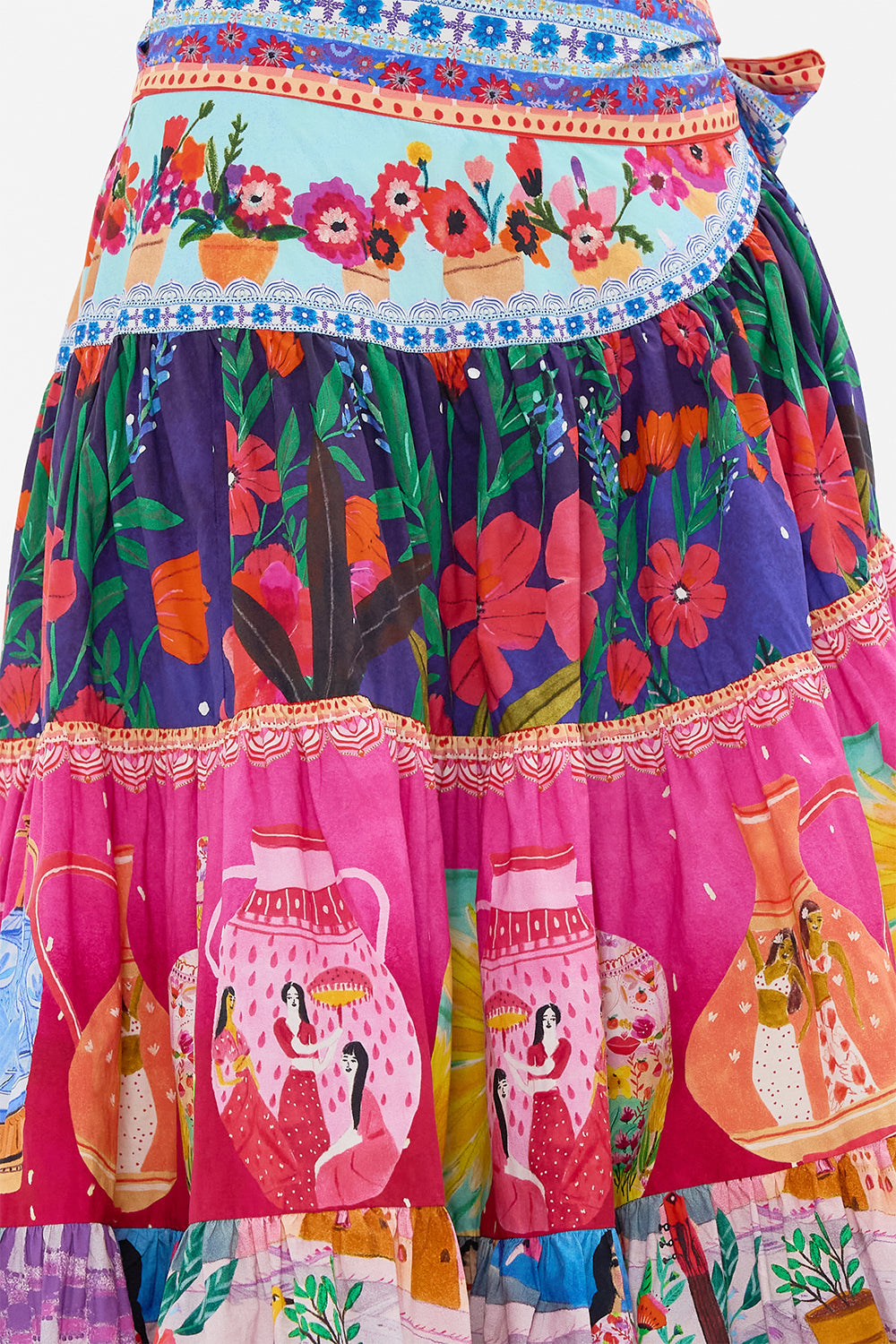 CAMILLA Wrap Skirt With Gathered Panels in Queens of Creation print.