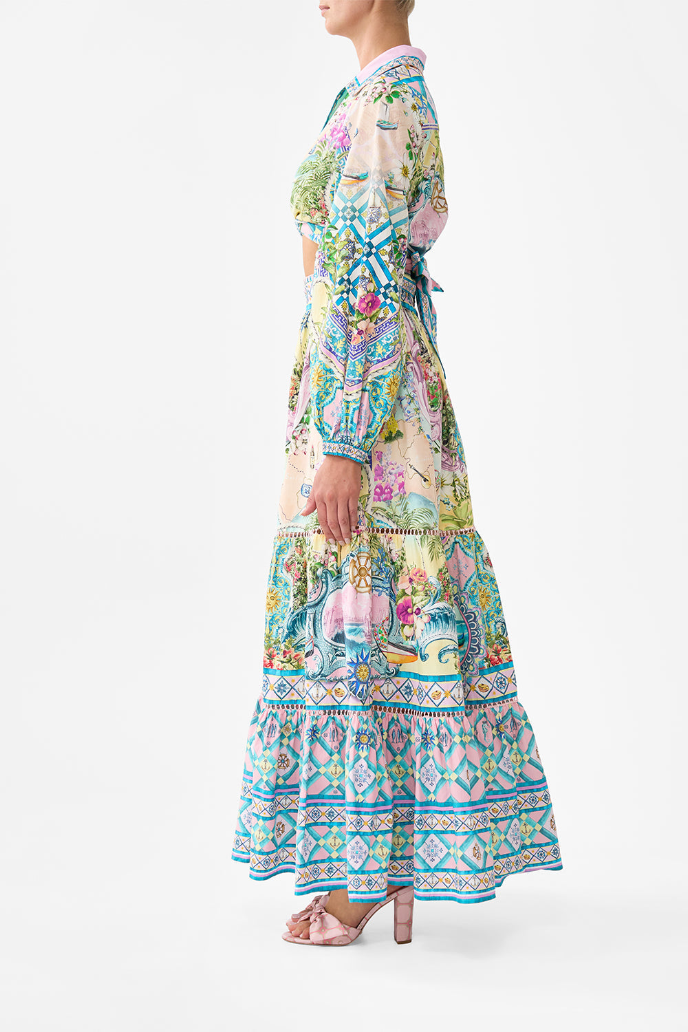 The CAMILLA Cropped Wrap Shirt in our Just Coasting print.