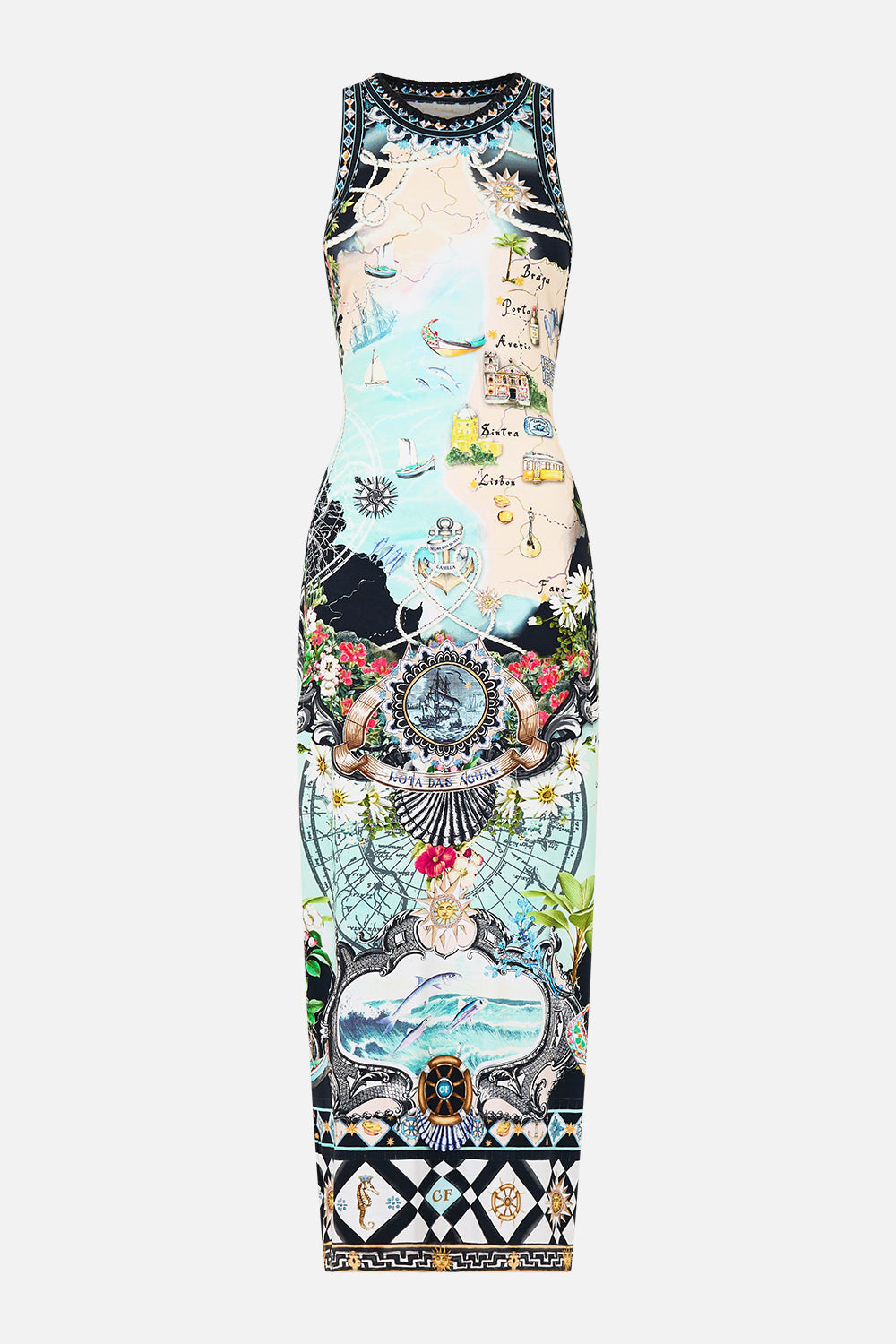 The CAMILLA Jersey Tank Dress in our Folk Afloat print.