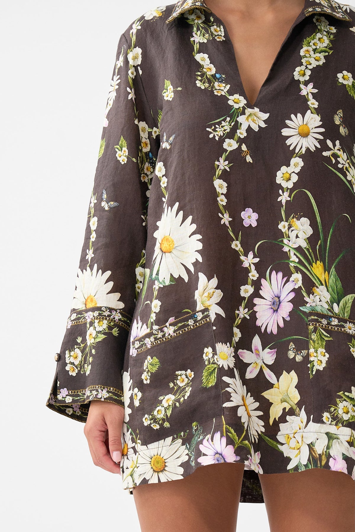 The CAMILLA Long Sleeve Tunic Dress in our Dish It, Daisy print.