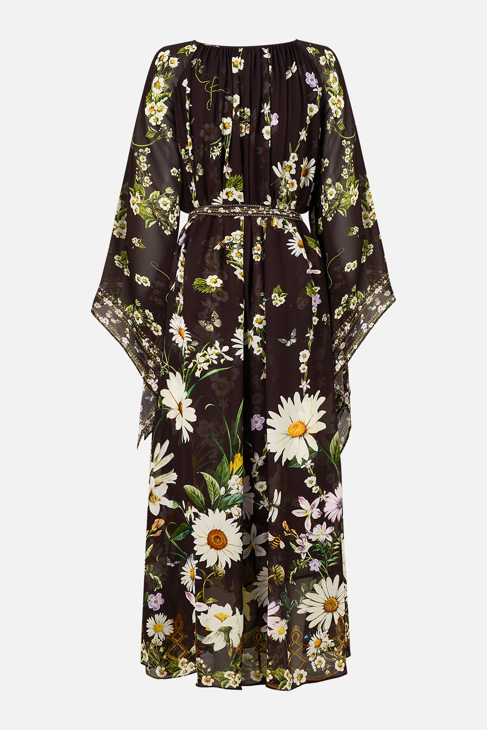 The CAMILLA Long Dress With Handkerchief Sleeve in our Dish It, Daisy print.