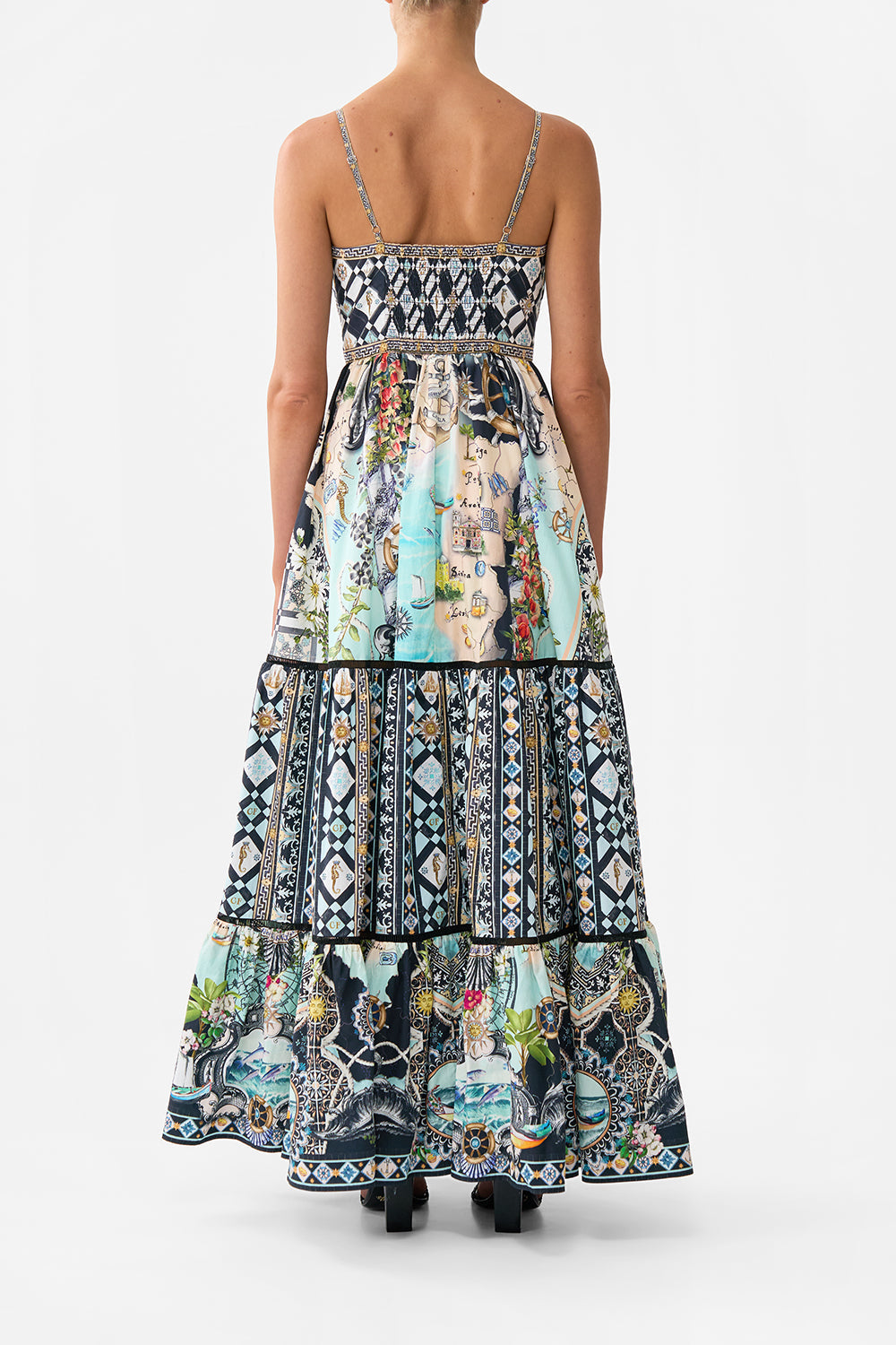 The CAMILLA Tiered Bodice Dress in our Folk Afloat print.