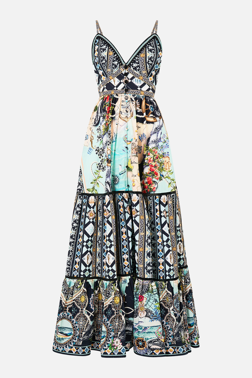 The CAMILLA Tiered Bodice Dress in our Folk Afloat print.