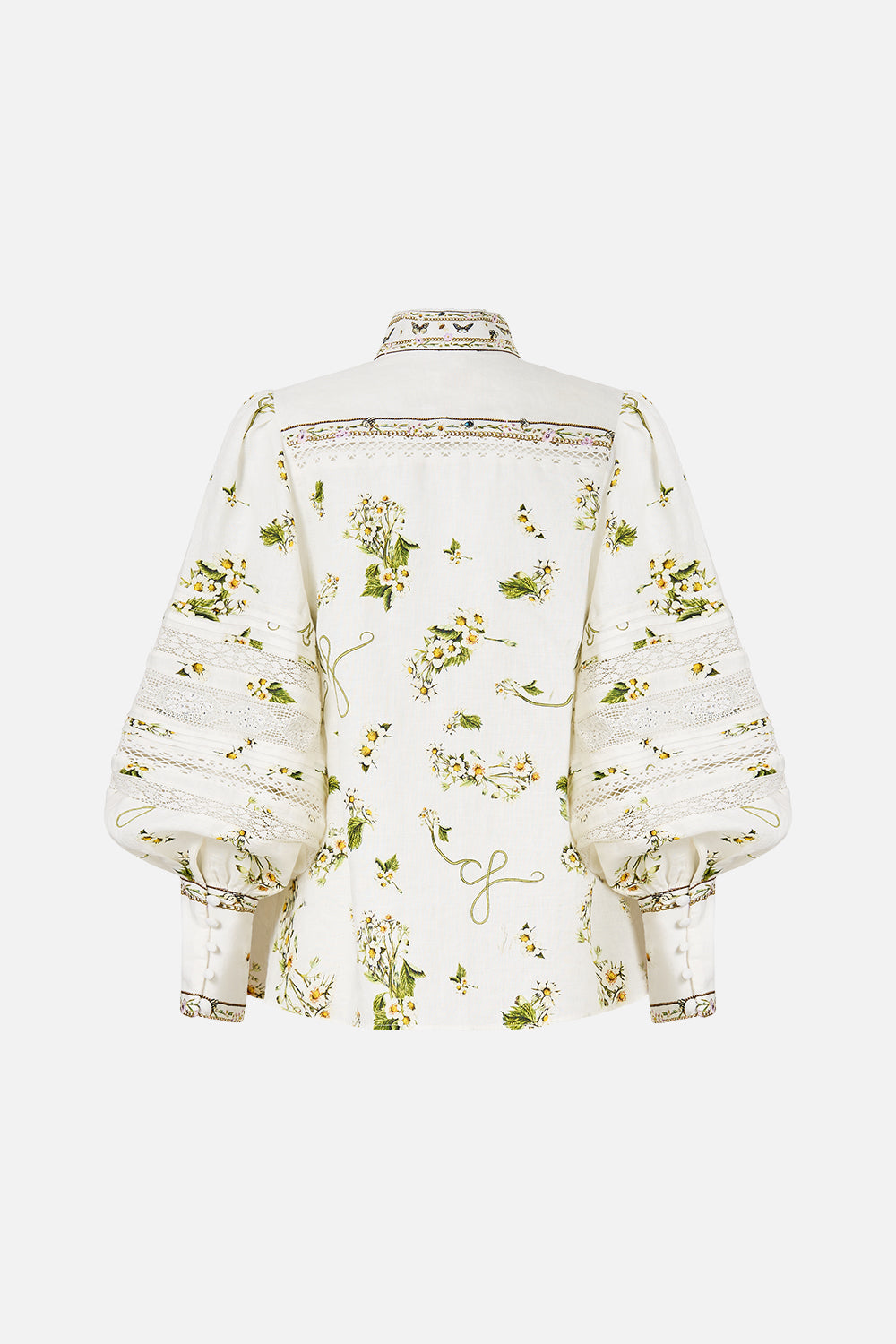 The CAMILLA Buttoned Collar Blouse With Blouson Sleeve in our Botanical Utopia print.