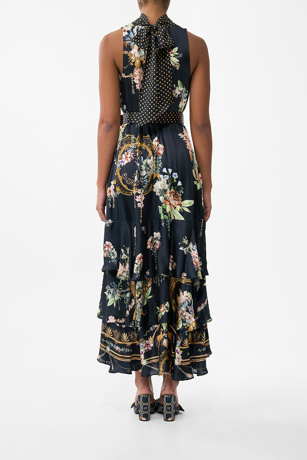 The CAMILLA Highneck Tiered Ruffle Hem Dress in our Noble Endeavours print.