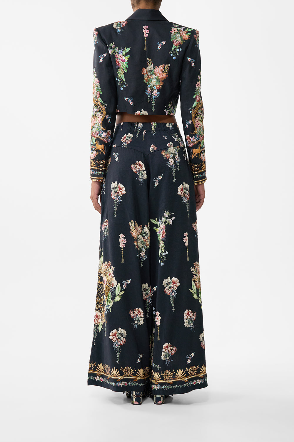 The CAMILLA Corset Waist Wide Leg Pant in our Noble Endeavours print.