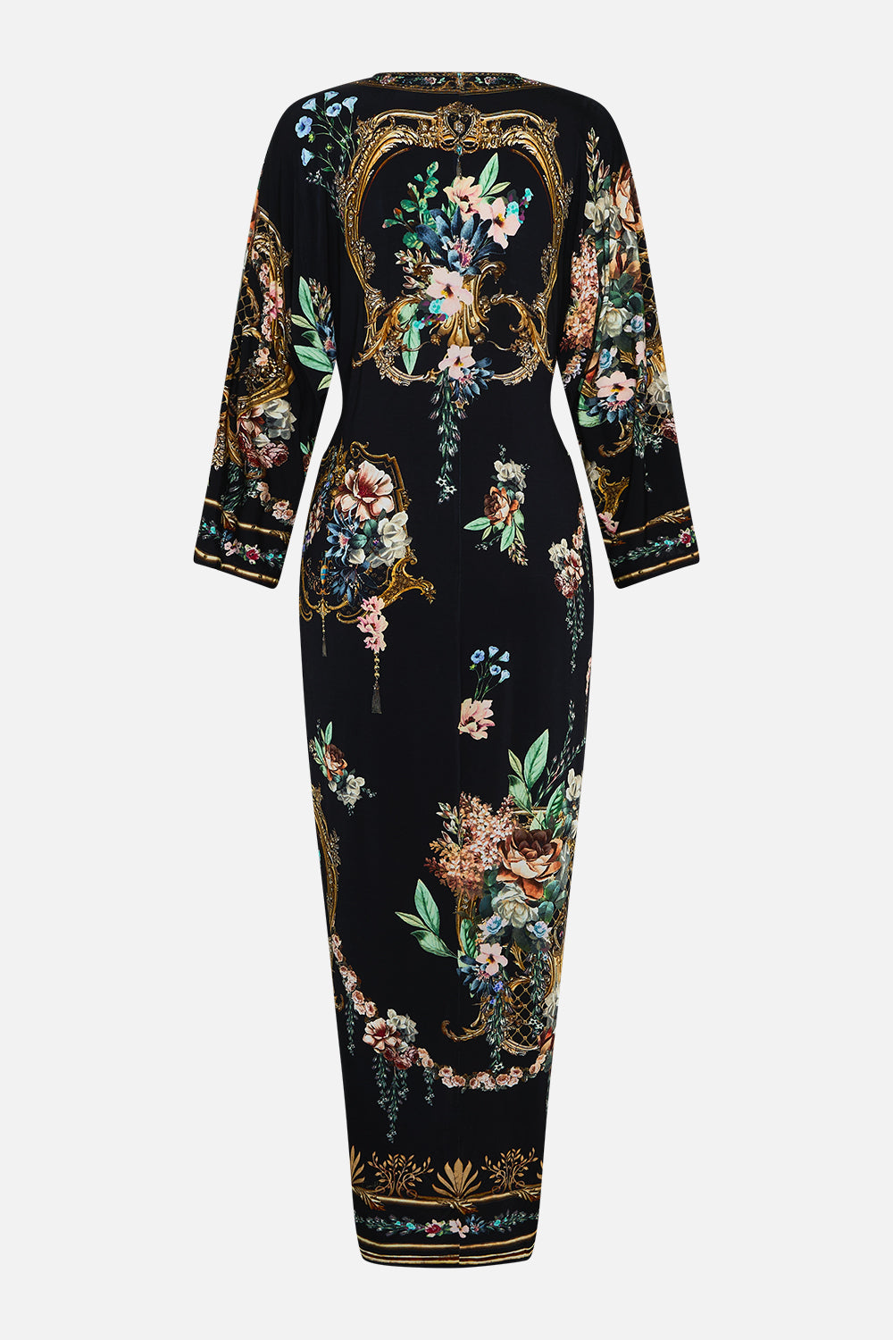 The CAMILLA Long Split Front Twist Dress in our Noble Endeavours print.