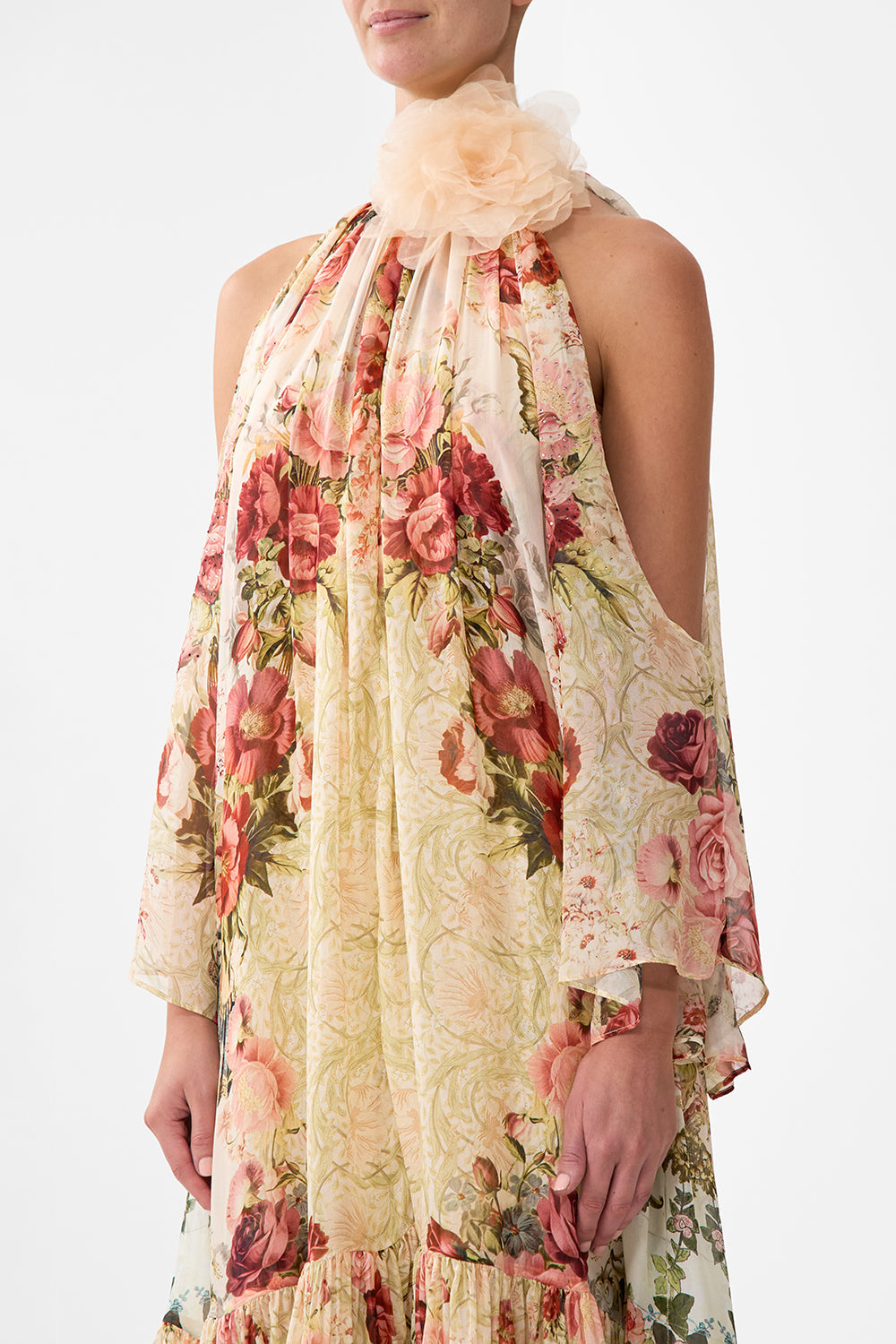 The CAMILLA Cold Shoulder Long Dress in our Meet Me At The Majestic print.