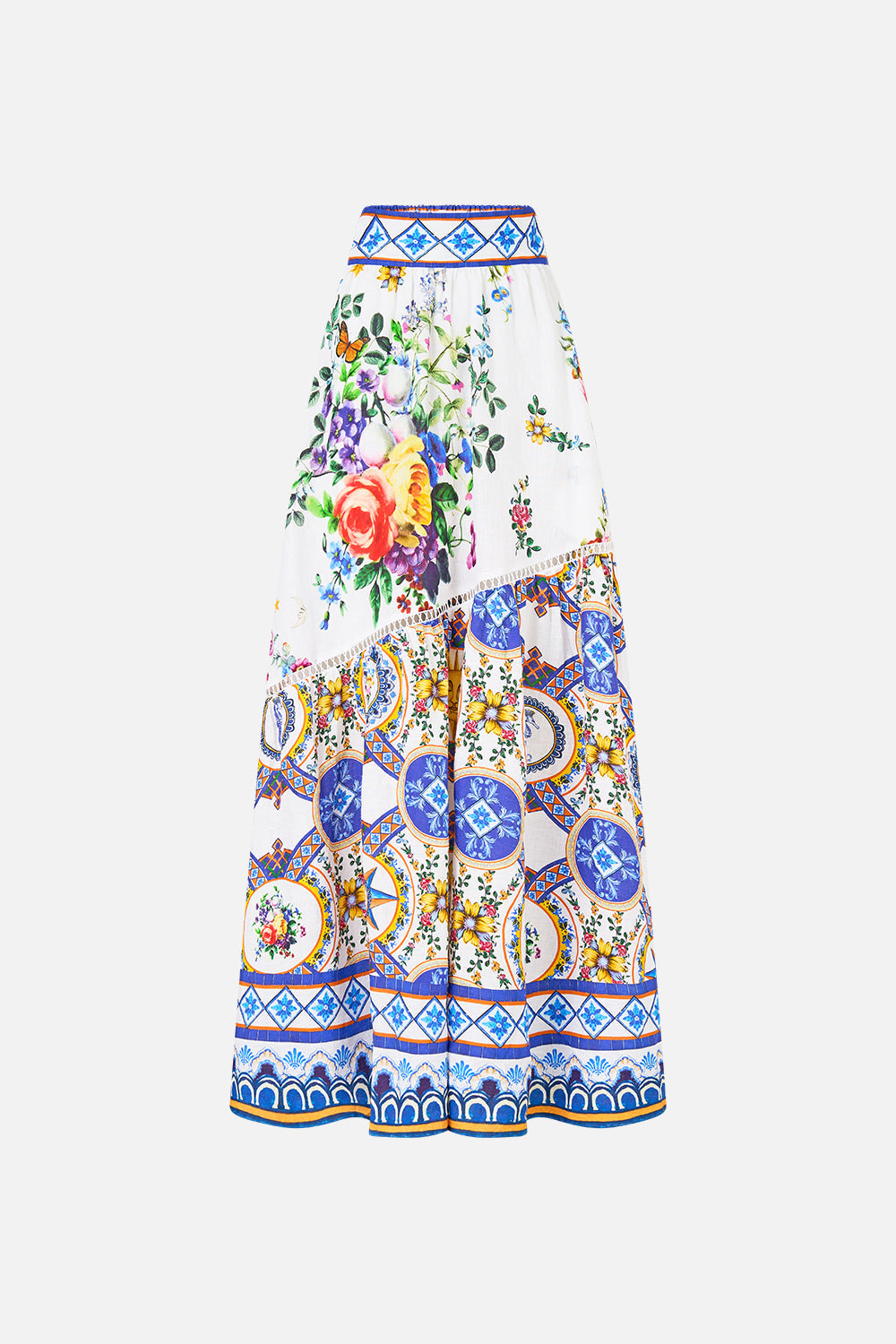The CAMILLA Skirt With Shaped Seam in our Tiles Darls print.