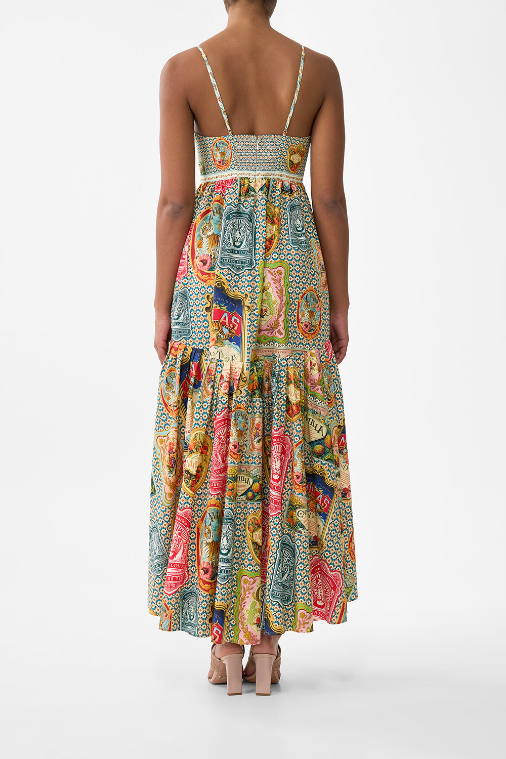 The CAMILLA Strappy Dress With Full Skirt in our Soap Opera print.