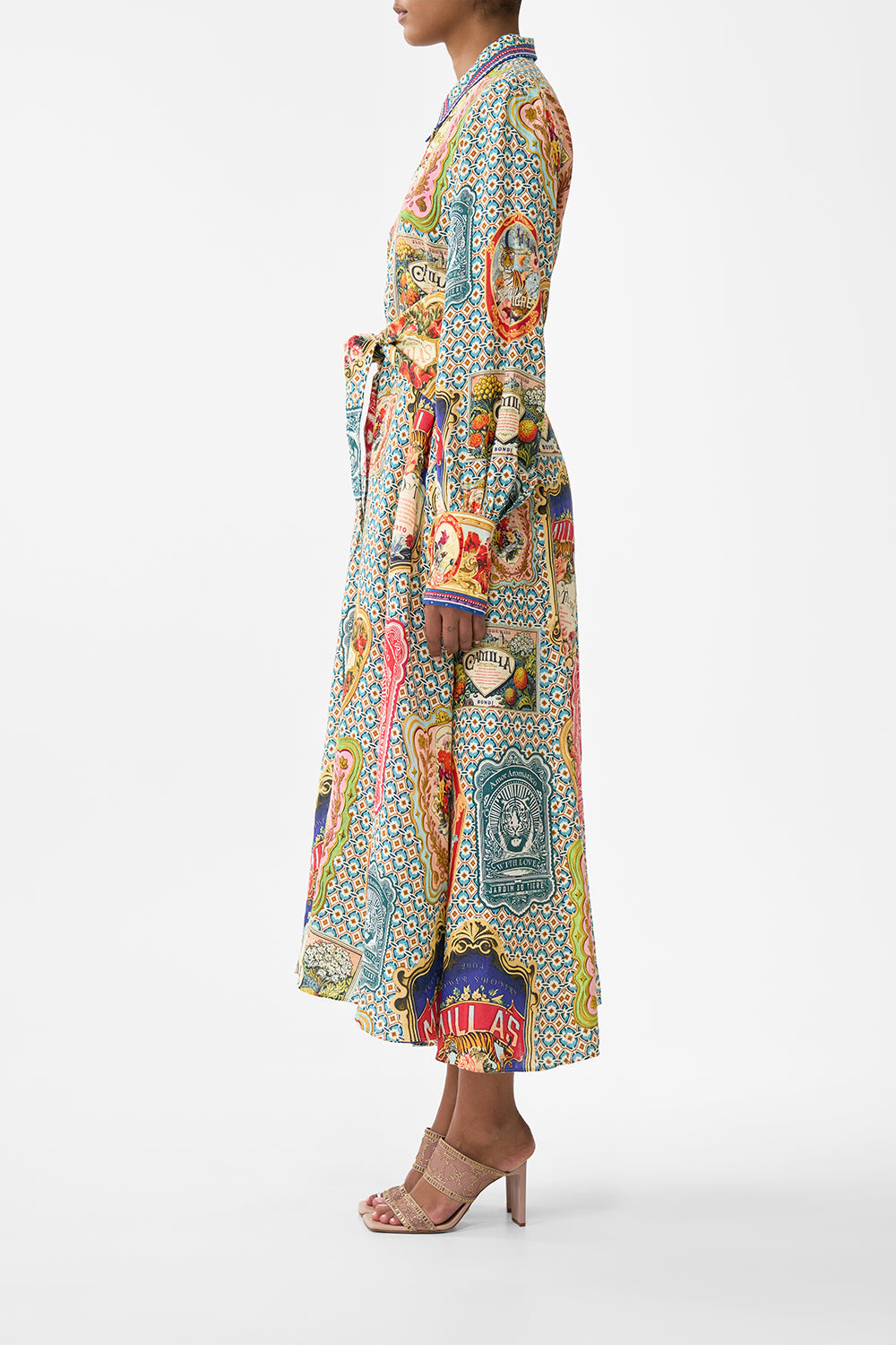 The CAMILLA Waist Tie Shirt Dress in our Soap Opera print.