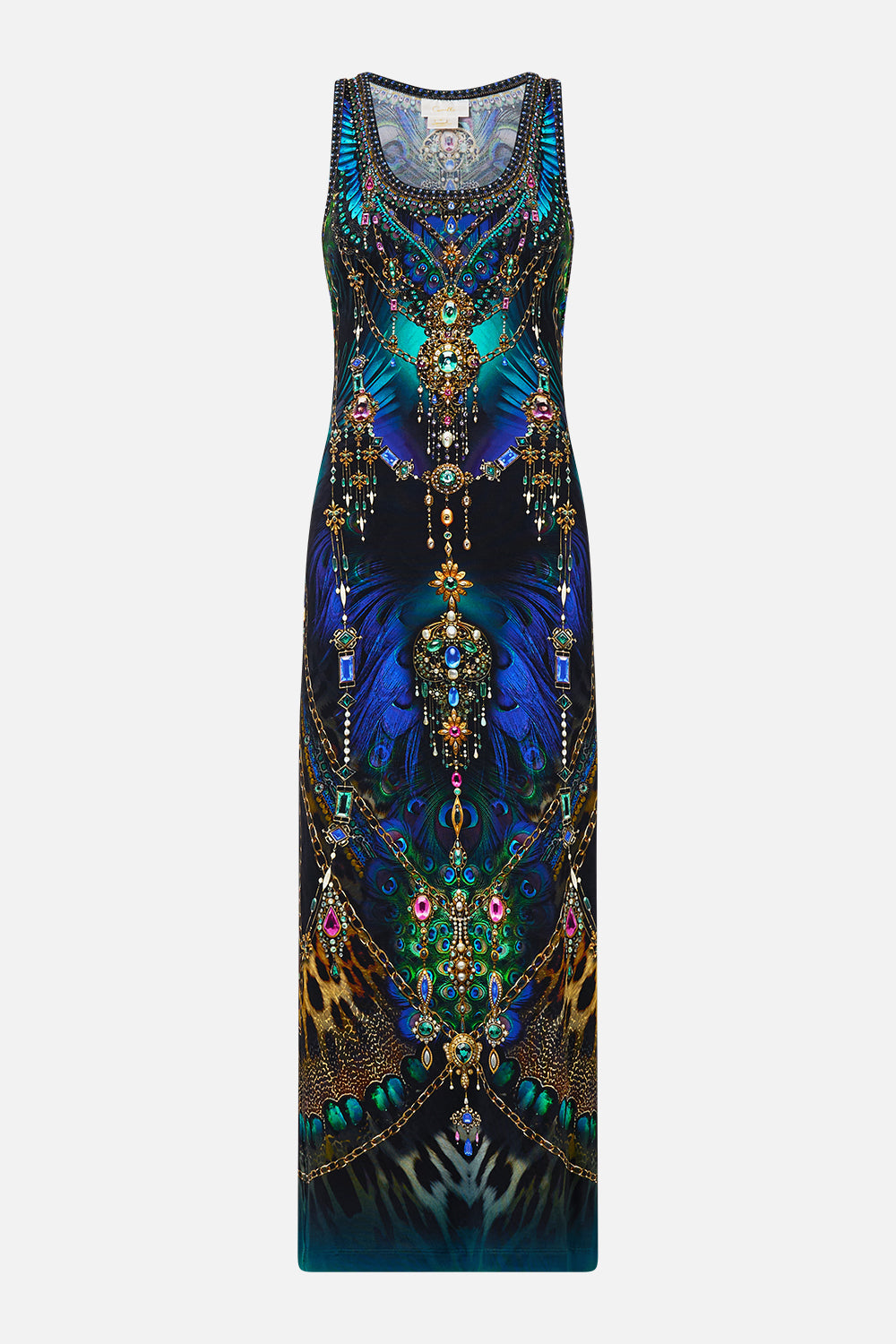 The CAMILLA Jersey Scoop Neck Tank Dress in our Dominican Decadence print.